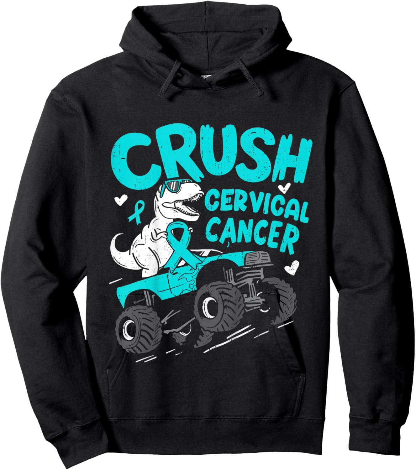 Crush Cervical Cancer Awareness Dino T rex Boys Toddler Kids Hoodie - Hoodie | Black