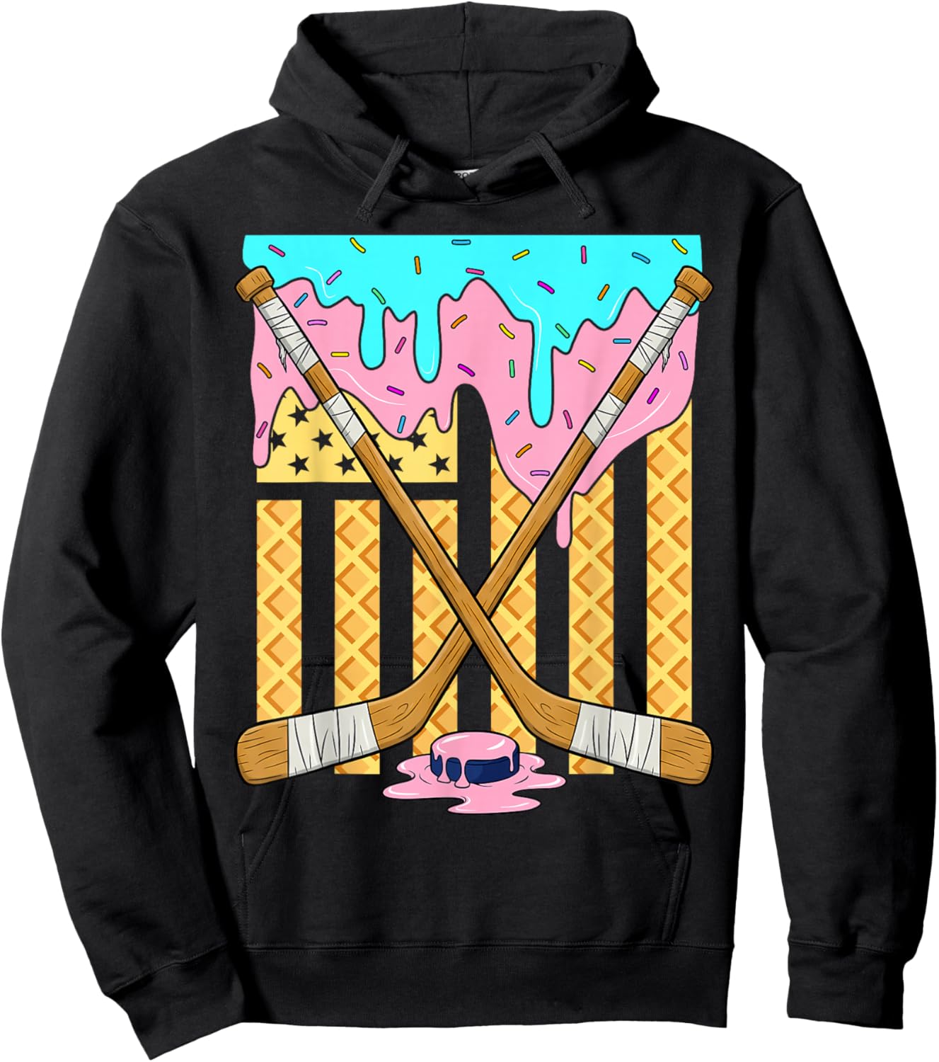 American Flag Ice Cream Drip Boys Ice Hockey Sport Player Hoodie - Hoodie | Black