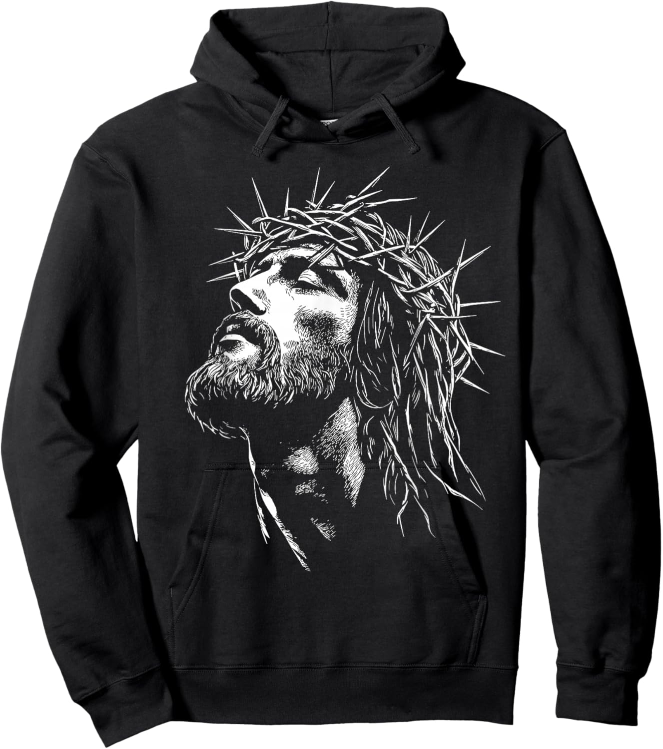 Jesus Christ with Crown of Thorns Jesus Graphic Hoodie - Hoodie | Black