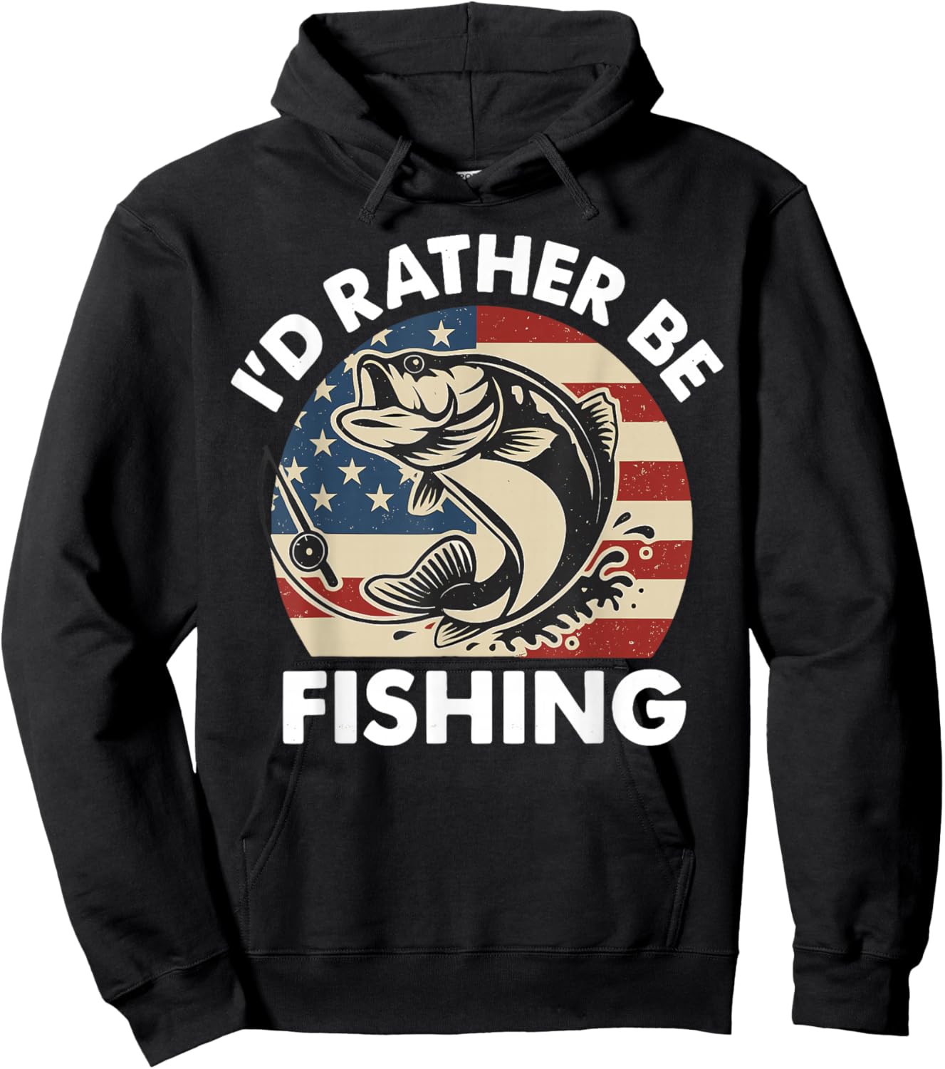Funny I'd Rather Be Fishing American Flag Patriotic for Kids Hoodie - Hoodie | Black