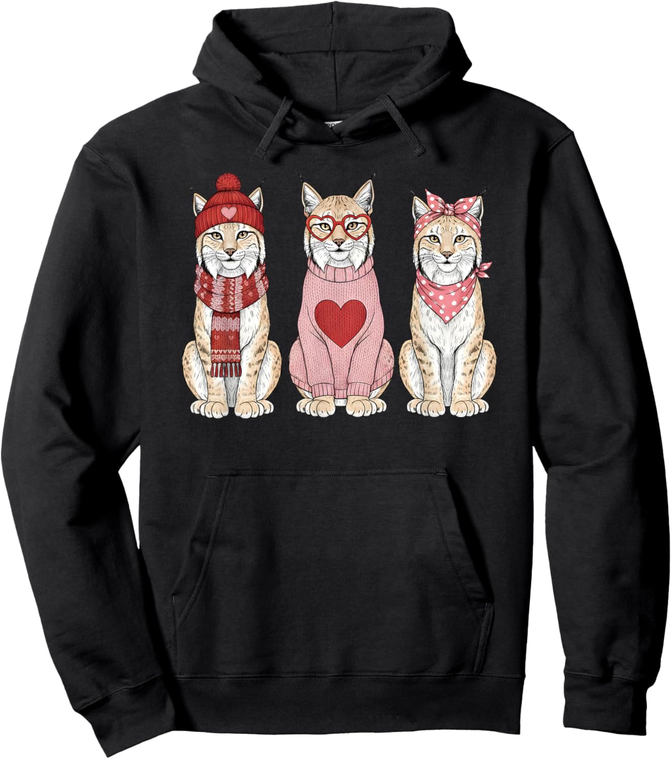 Retro Lynx Cute Valentine Wild Cat Hoodie - Hoodie | Black