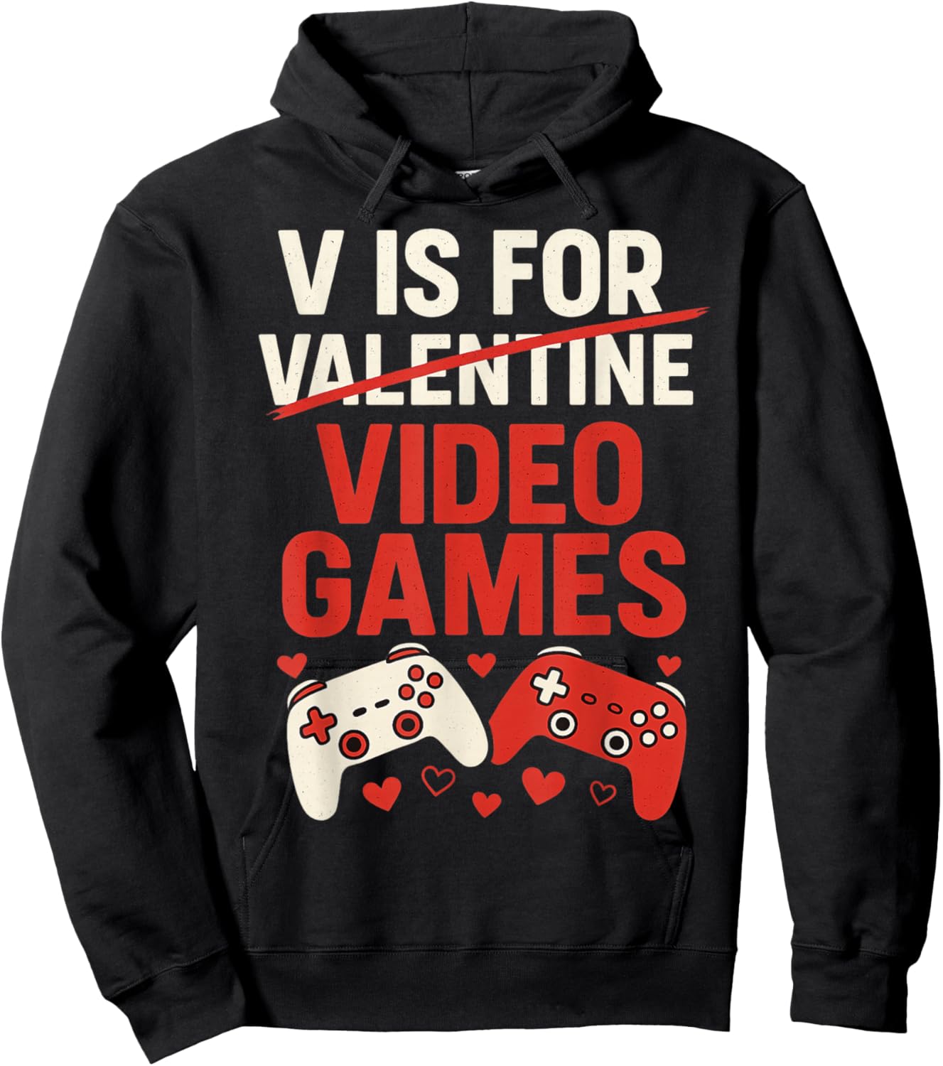 V is for Video Games Funny Valentines Gamer Boy Men Kids Hoodie - Hoodie | Black