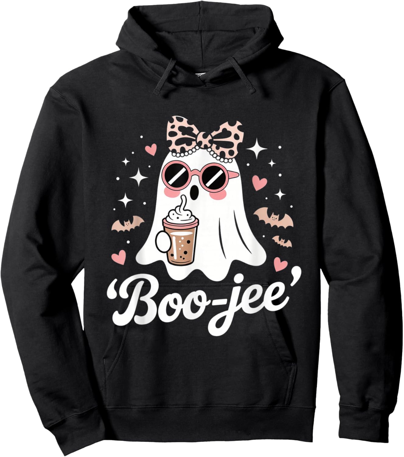 Coquette Leopard Ghost Coffee Boo-JEE Halloween Boujee Ghost Hoodie - Hoodie | Black