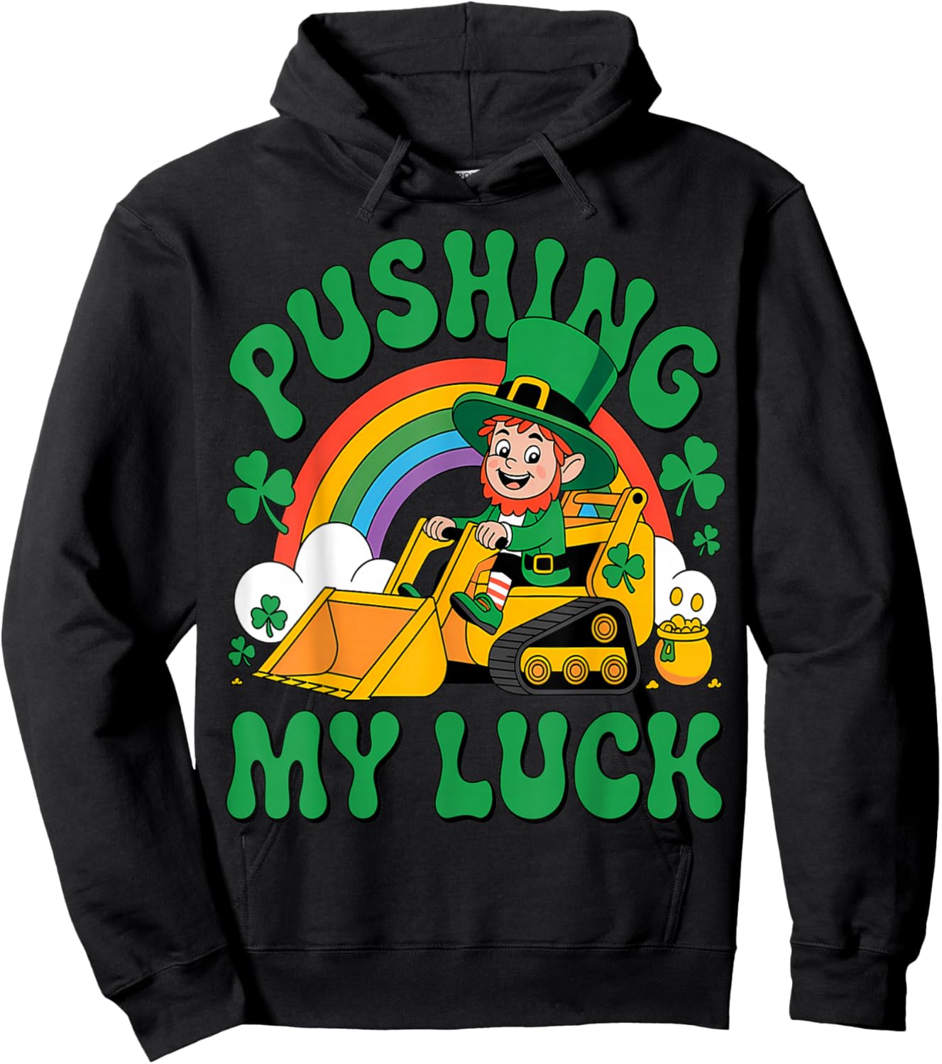 Pushing My Luck St Patricks Day Boys Girls Toddlers Tractor Hoodie - Hoodie | Black