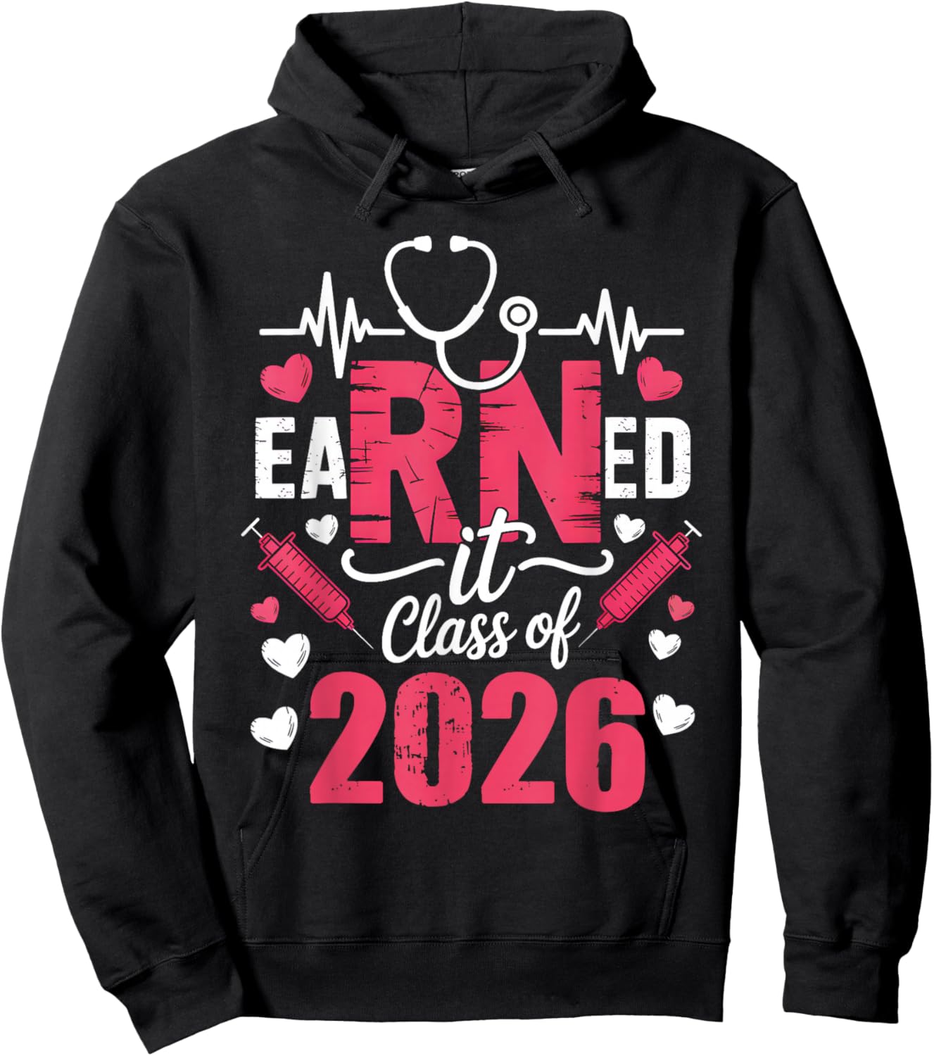 Earned It Class of 2026 Nurse Vintage Graduate RN LPN Nurse Hoodie - Hoodie | Black