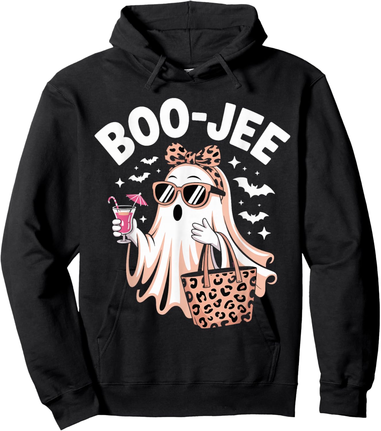 Coquette Leopard Ghost Coffee Boo-JEE Halloween Hoodie - Hoodie | Black
