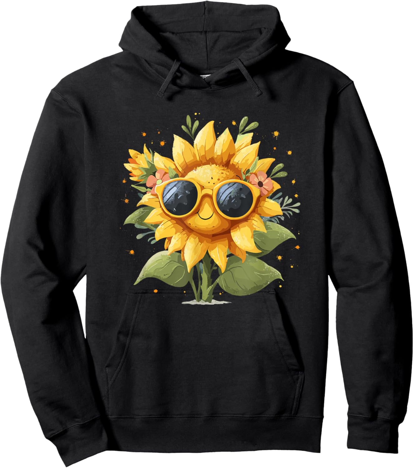 Smiling Sunflower with Sunglasses Cute Summer Bloom Hoodie - Hoodie | Black