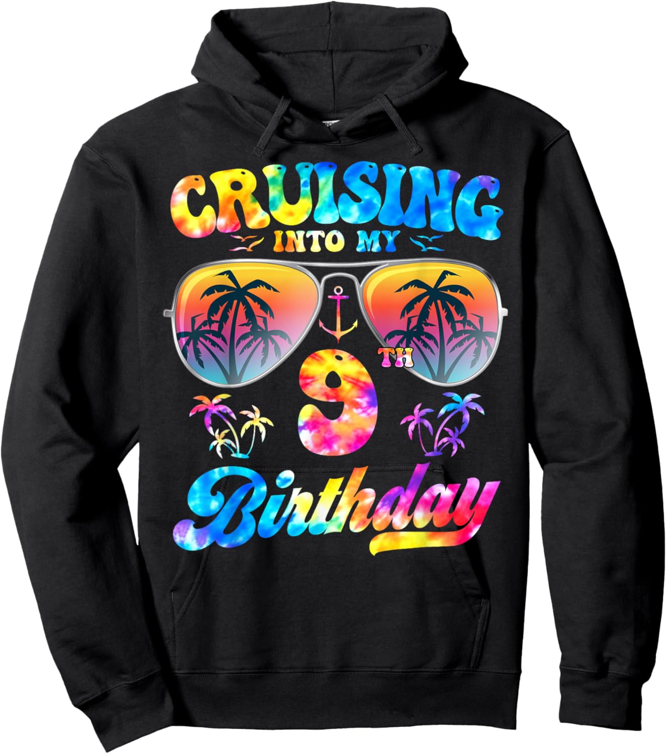 Tie-Dye Cruising Into My 9th Birthday Cruise 9 Years Old Hoodie - Hoodie | Black