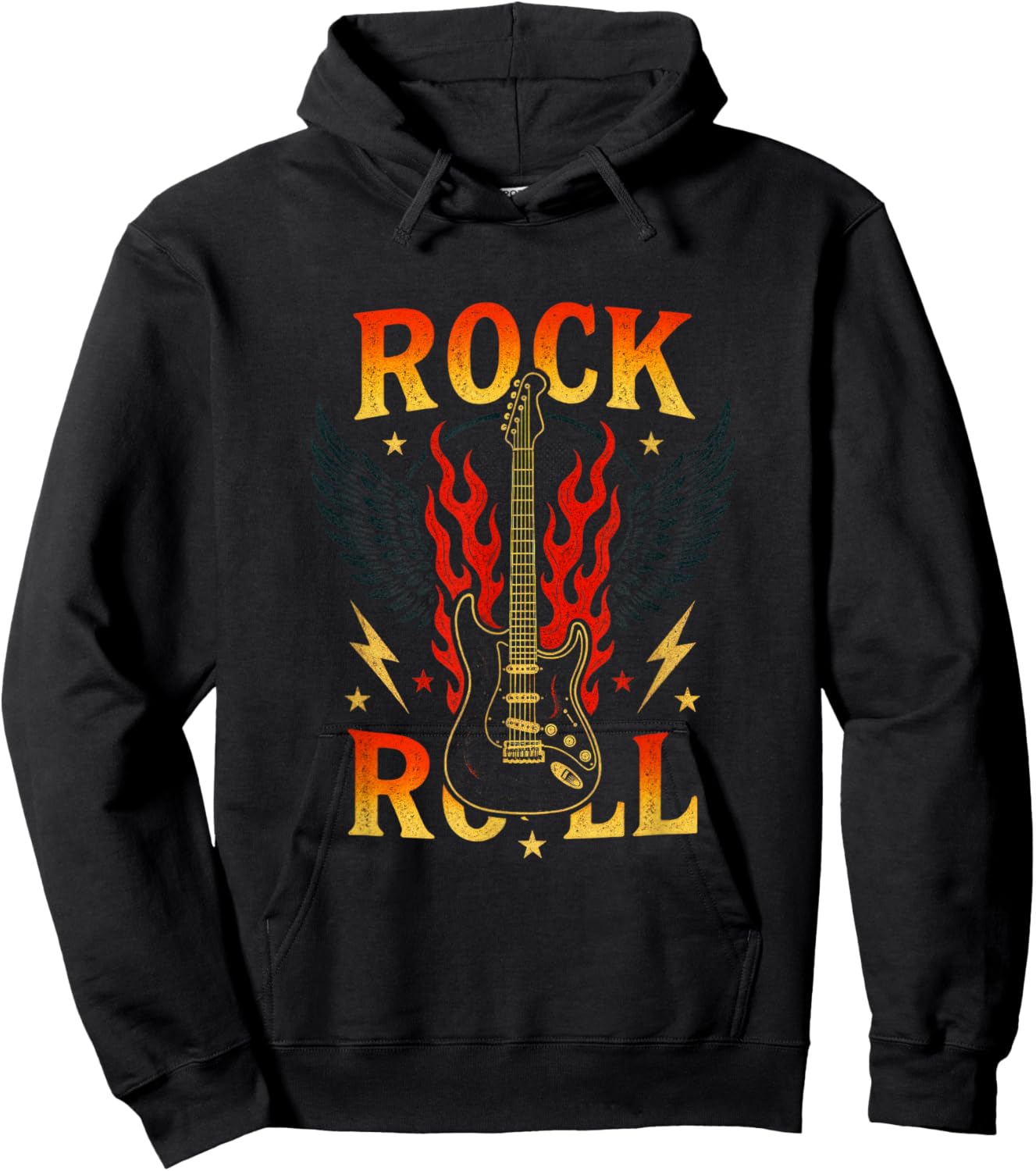 Rock Roll - Vintage Guitar Wings Music Hoodie - Hoodie | Black