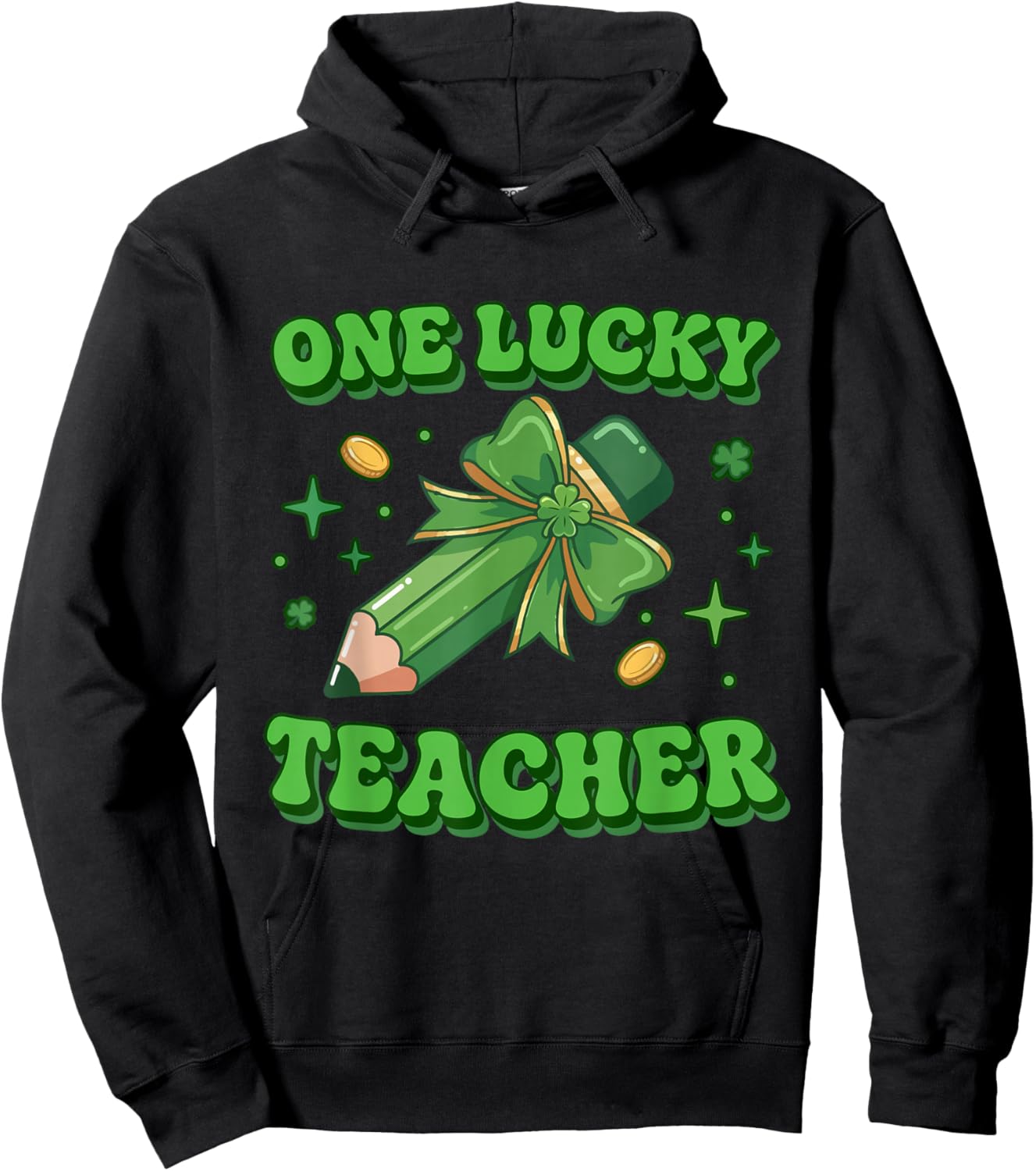 One Lucky Teacher Saint Patty St Patrick’s Day Retro Vintage Hoodie - Hoodie | Black