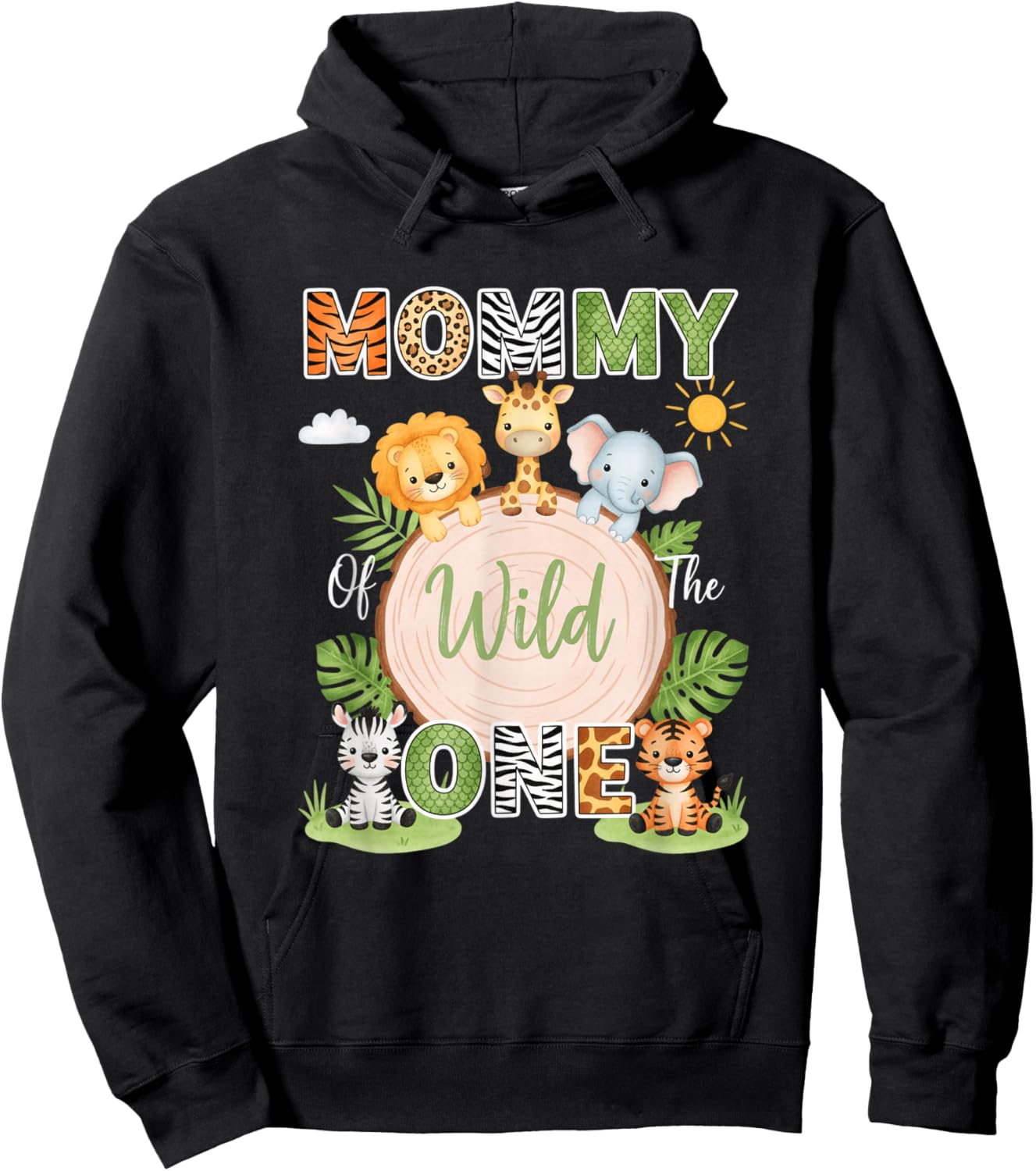 Mom Mommy of Wild One Safari Jungle 1st Birthday Family Hoodie - Hoodie | Black