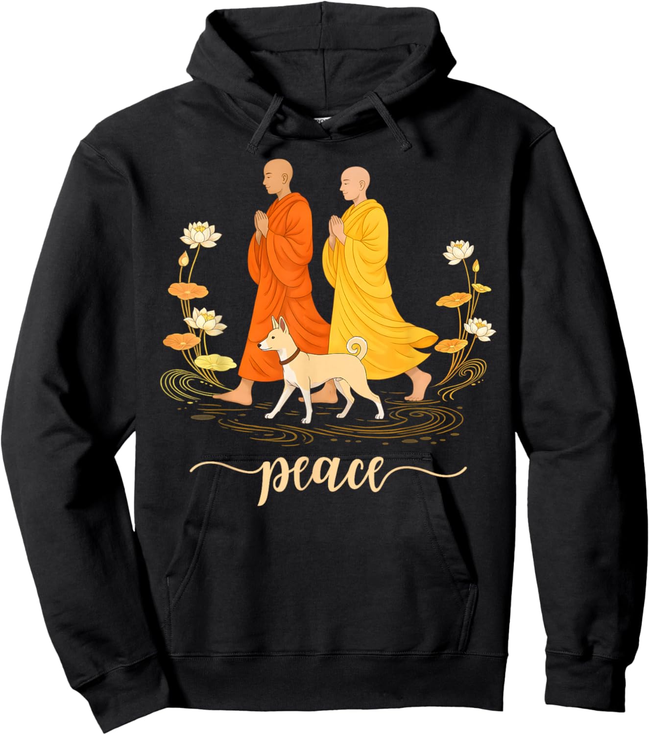 Walk for Peace Monk and Faithful Dog Zen Calm Minimalist Art Hoodie - Hoodie | Black