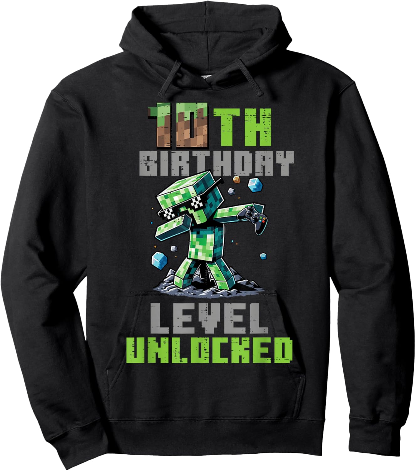 10th Birthday Level Unlocked Pixel Dab 10 Bday Gamer Boys Hoodie - Hoodie | Black
