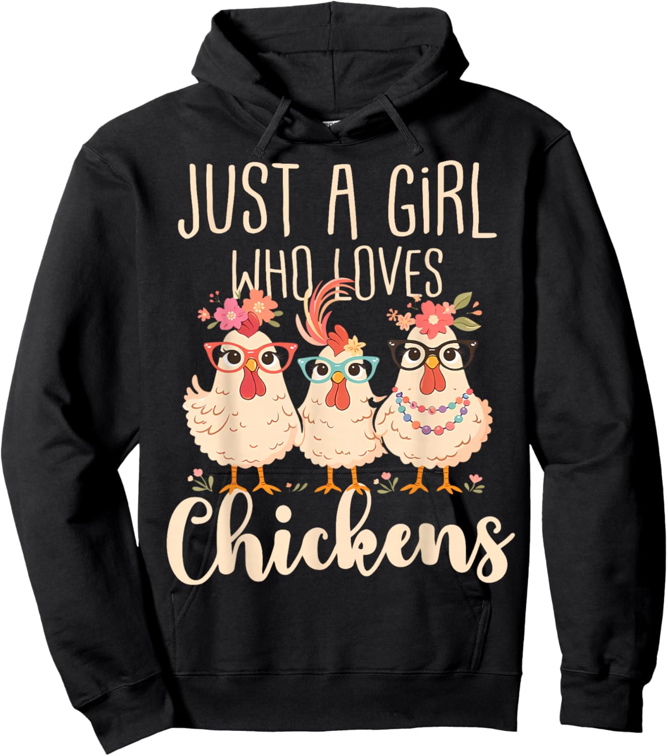 Just A Girl Who Loves Chickens Cute Floral Animals Lover Hoodie - Hoodie | Black