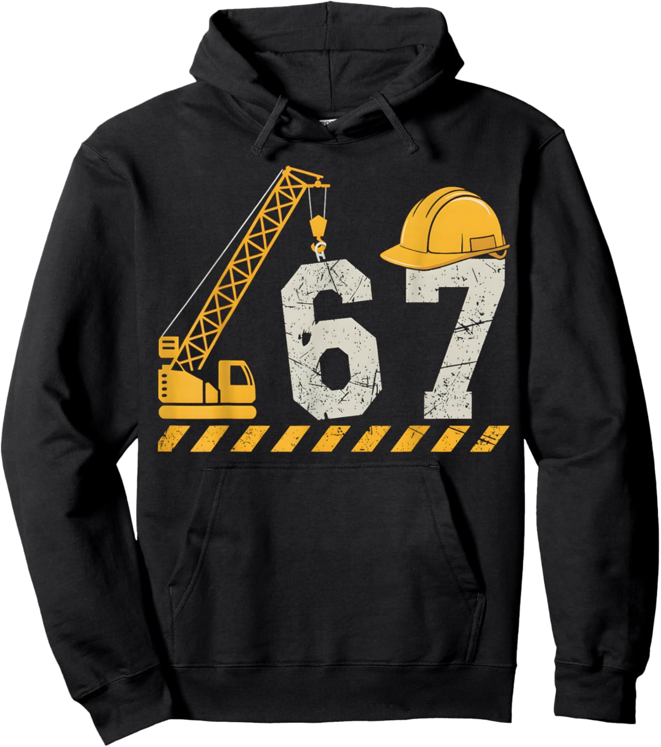 Fun Six Seven 6 7 Meme Design Boys Kids Construction Hoodie - Hoodie | Black