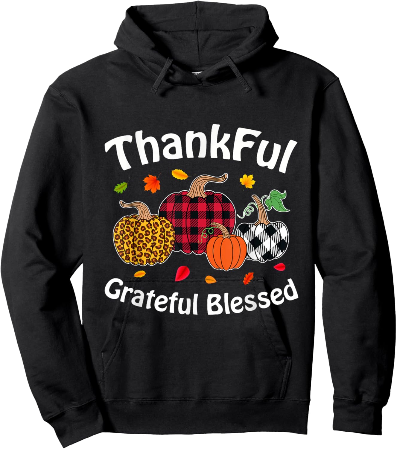 Autumn Fall Thanksgiving Thankful Grateful Blessed Pumpkin Hoodie - Hoodie | Black
