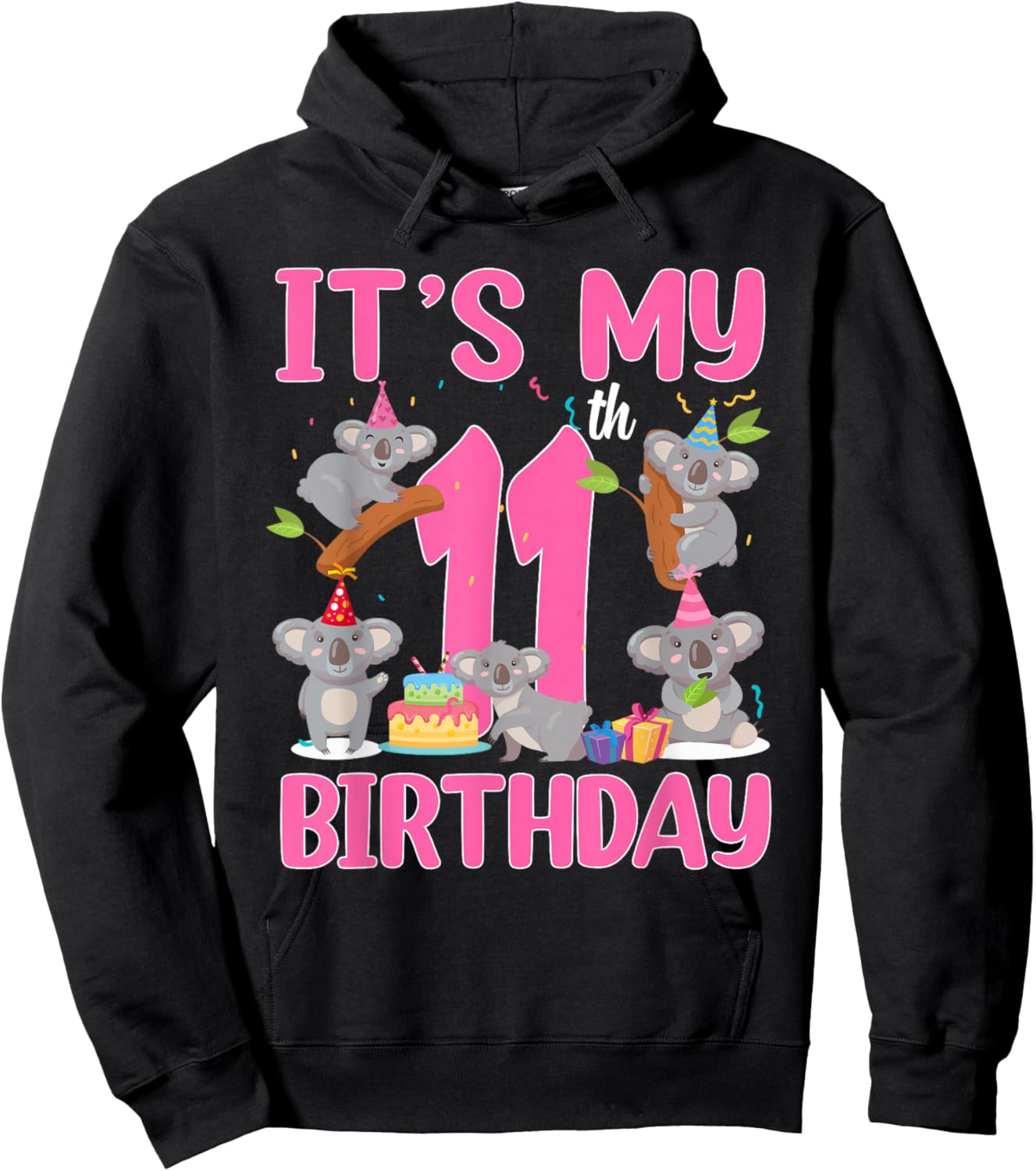 11 Year Old Birthday Girl 11th Birthday Koala Theme Party Hoodie - Hoodie | Black