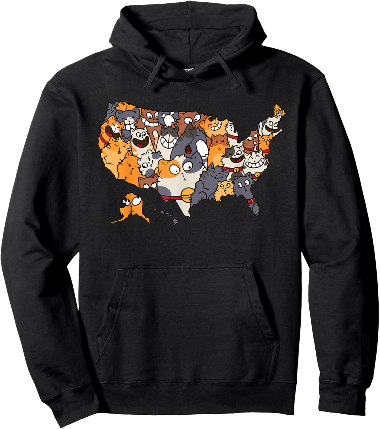 Meowy Map of The United States Men Women Kids Funny Cat Hoodie - Hoodie | Black