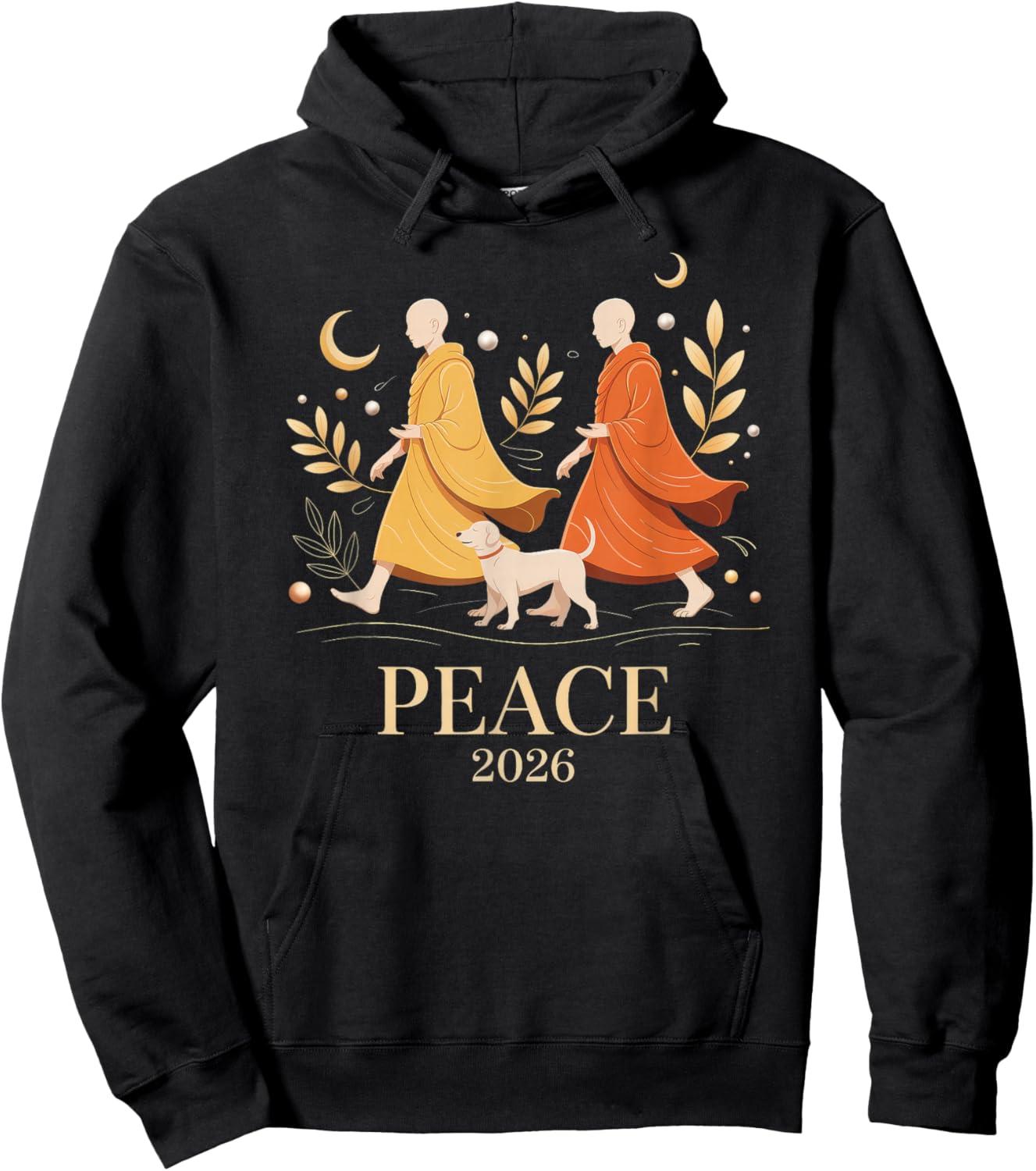 Walk Peace 2026 World Peace Monks with Aloka Dog Hoodie - Hoodie | Black