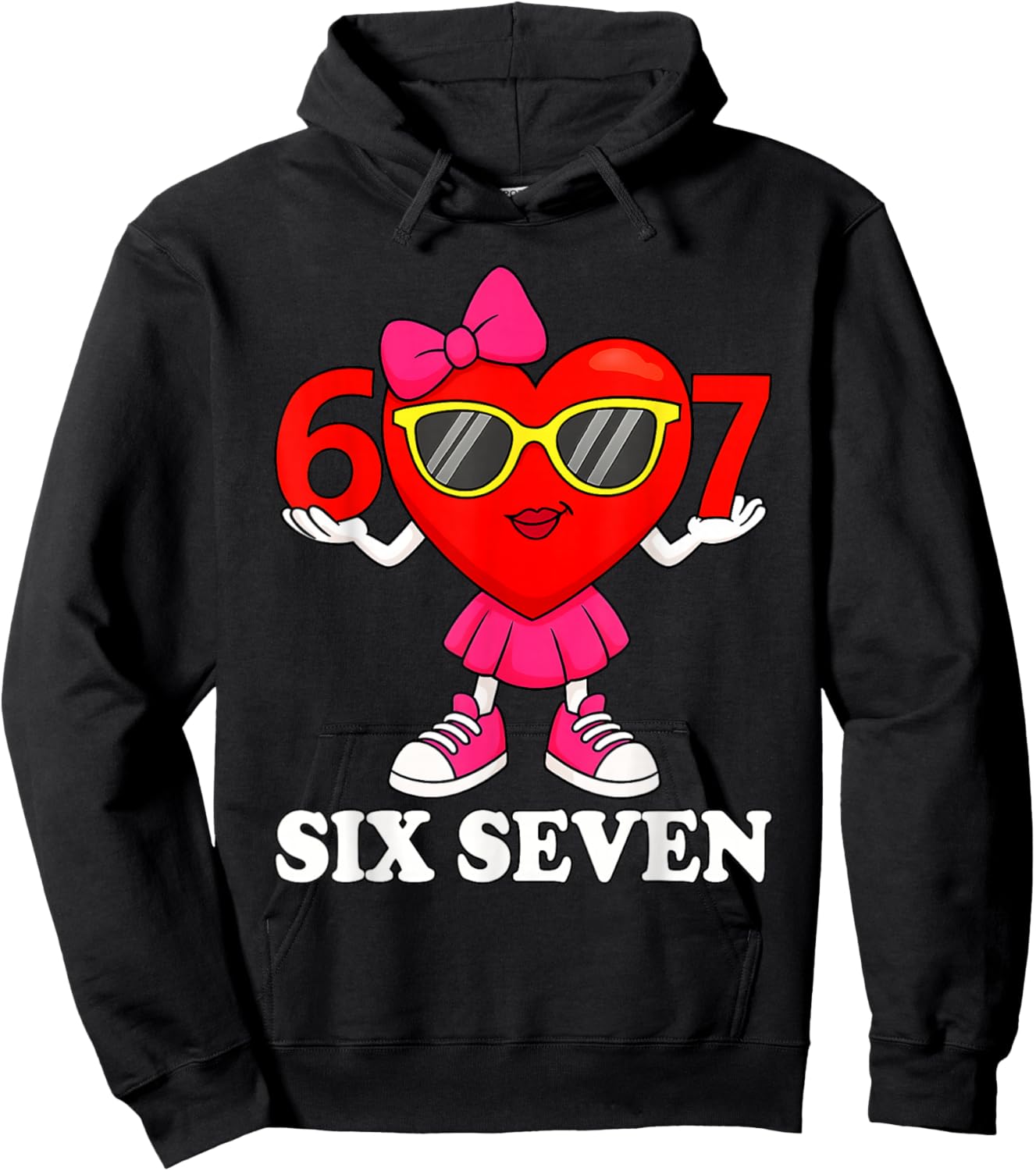 Funny Six Seven 67 Meme Valentines Day Women Girls Kids Hoodie - Hoodie | Black
