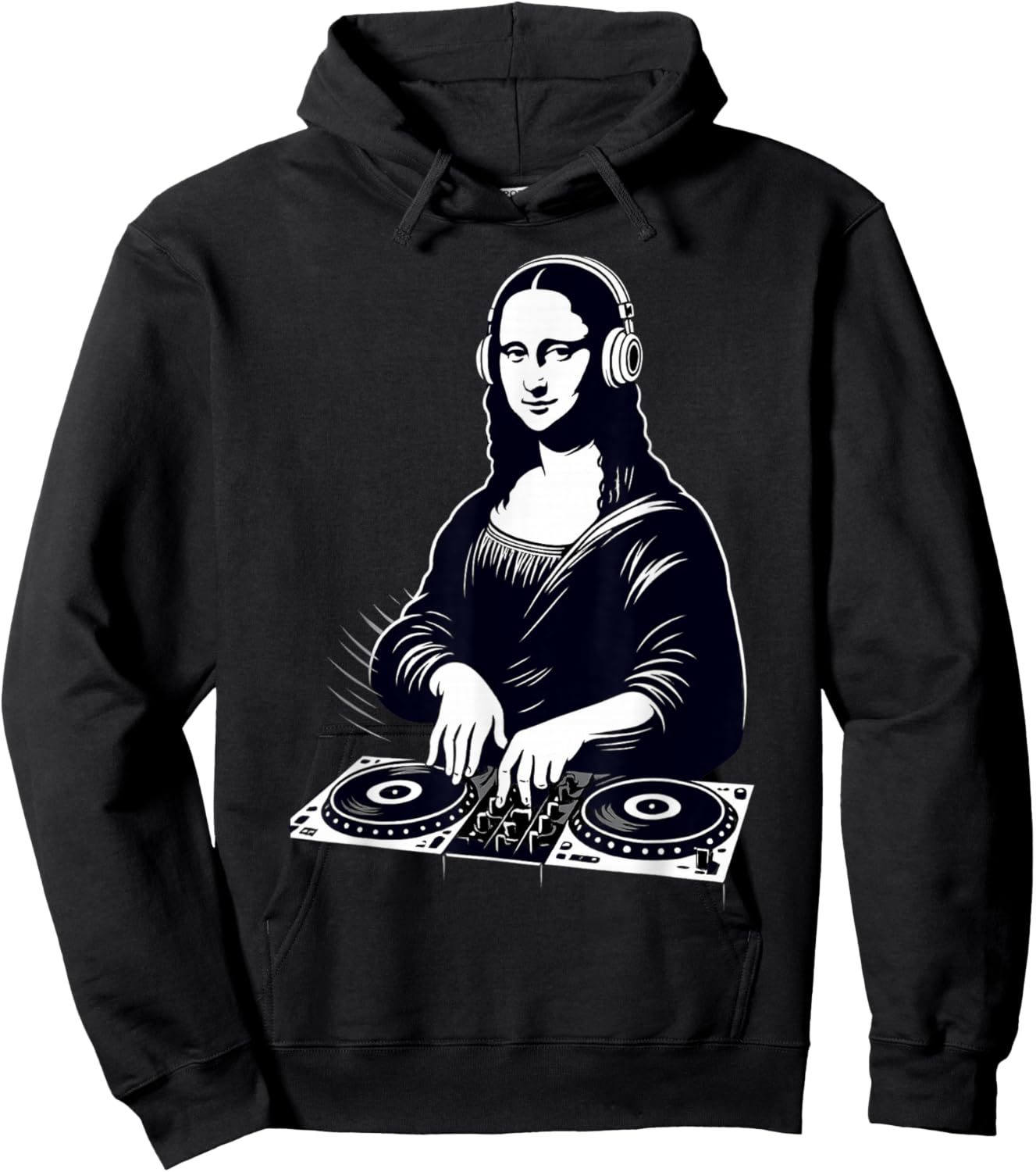 Mona Lisa DJ Scratching Vinyl Turntable EDM Techno Vintage Hoodie - Hoodie | Black
