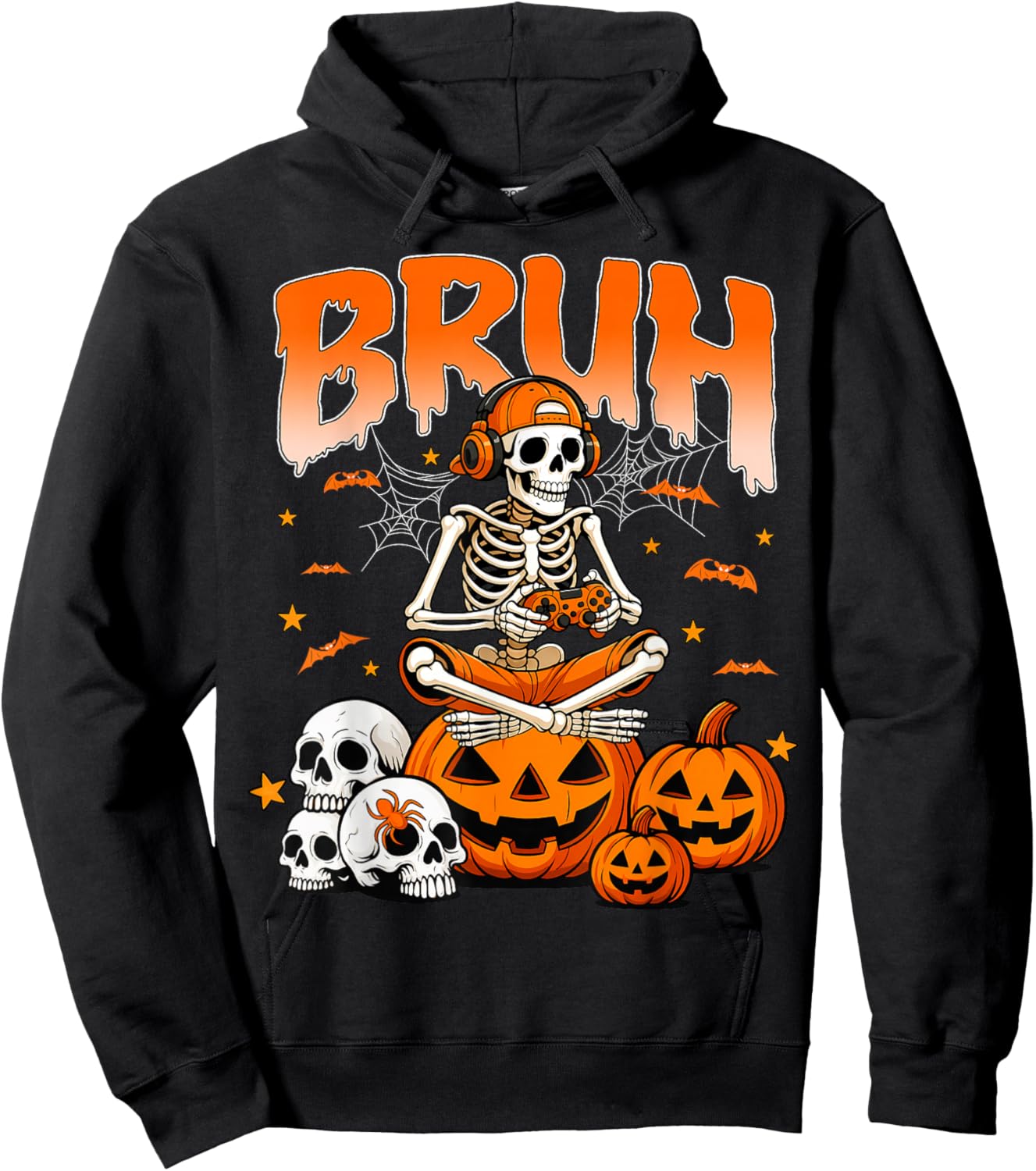 Bruh Halloween Skeleton Gamer Video Gaming Boys Men Hoodie - Hoodie | Black