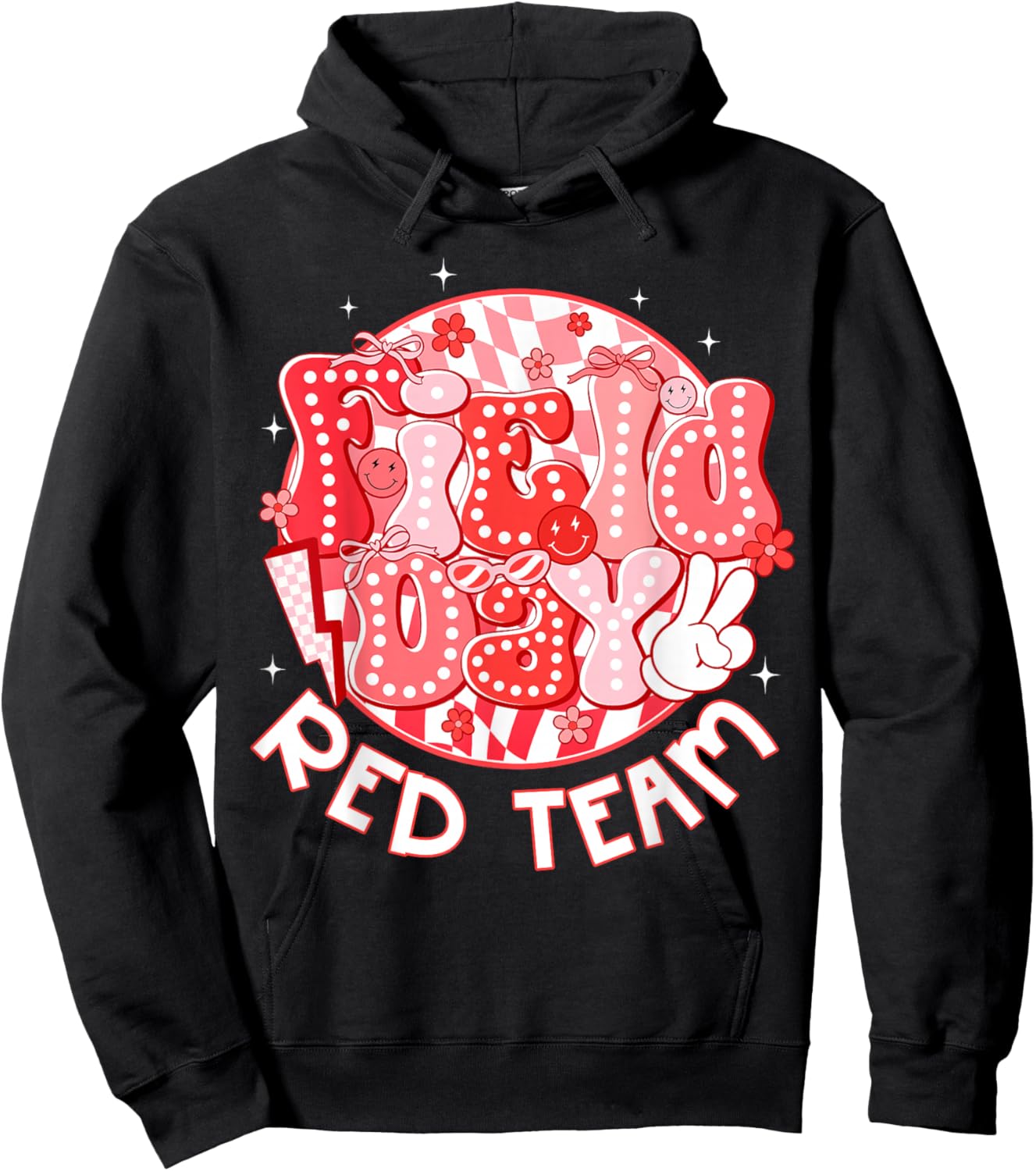 Field Day Red Team Coquette Bow Retro Lightning Bolt Hoodie - Hoodie | Black