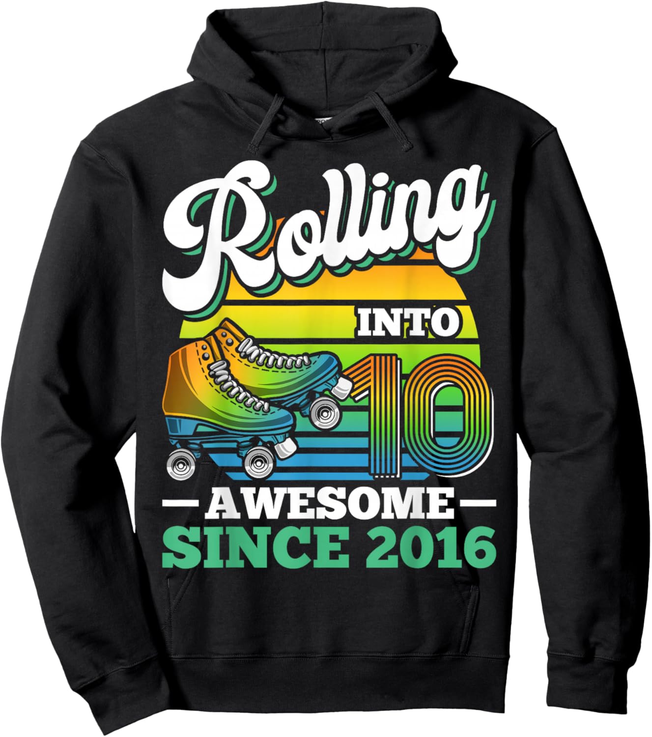 Rolling Into 10 Roller Skating Birthday Party 10th Birthday Hoodie - Hoodie | Black