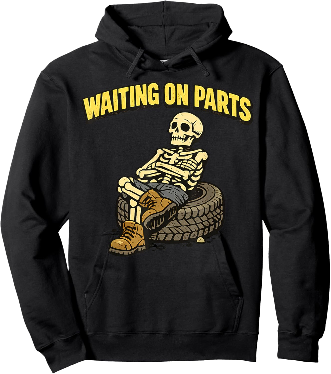Waiting On Parts Auto Technician Skeleton Funny Mechanic Hoodie - Hoodie | Black