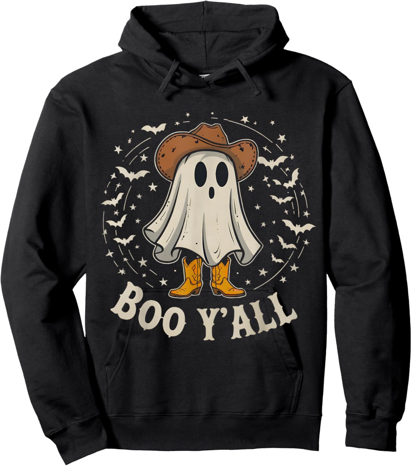 Western Country Halloween Southern Retro Ghost Boo Y'all Hoodie - Hoodie | Black