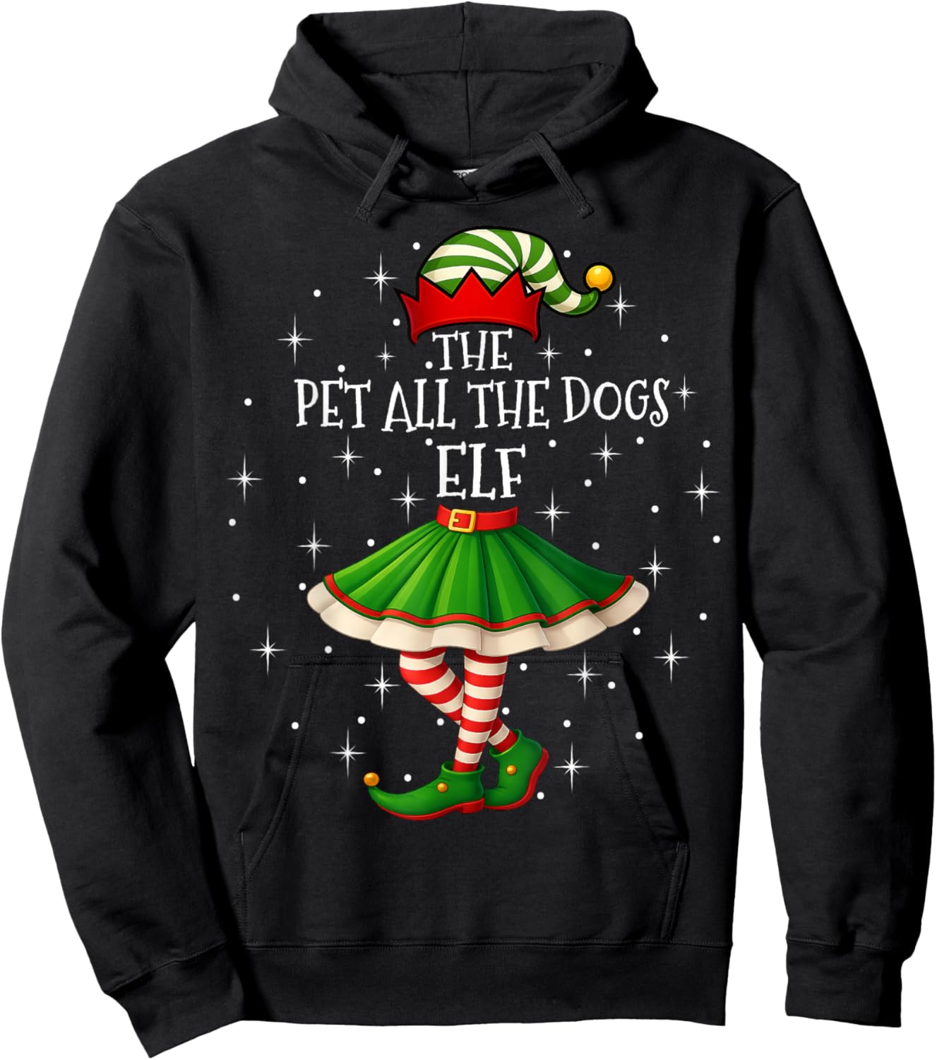 Pet All The Dogs Elf Christmas Family Women Girls Xmas Party Hoodie - Hoodie | Black