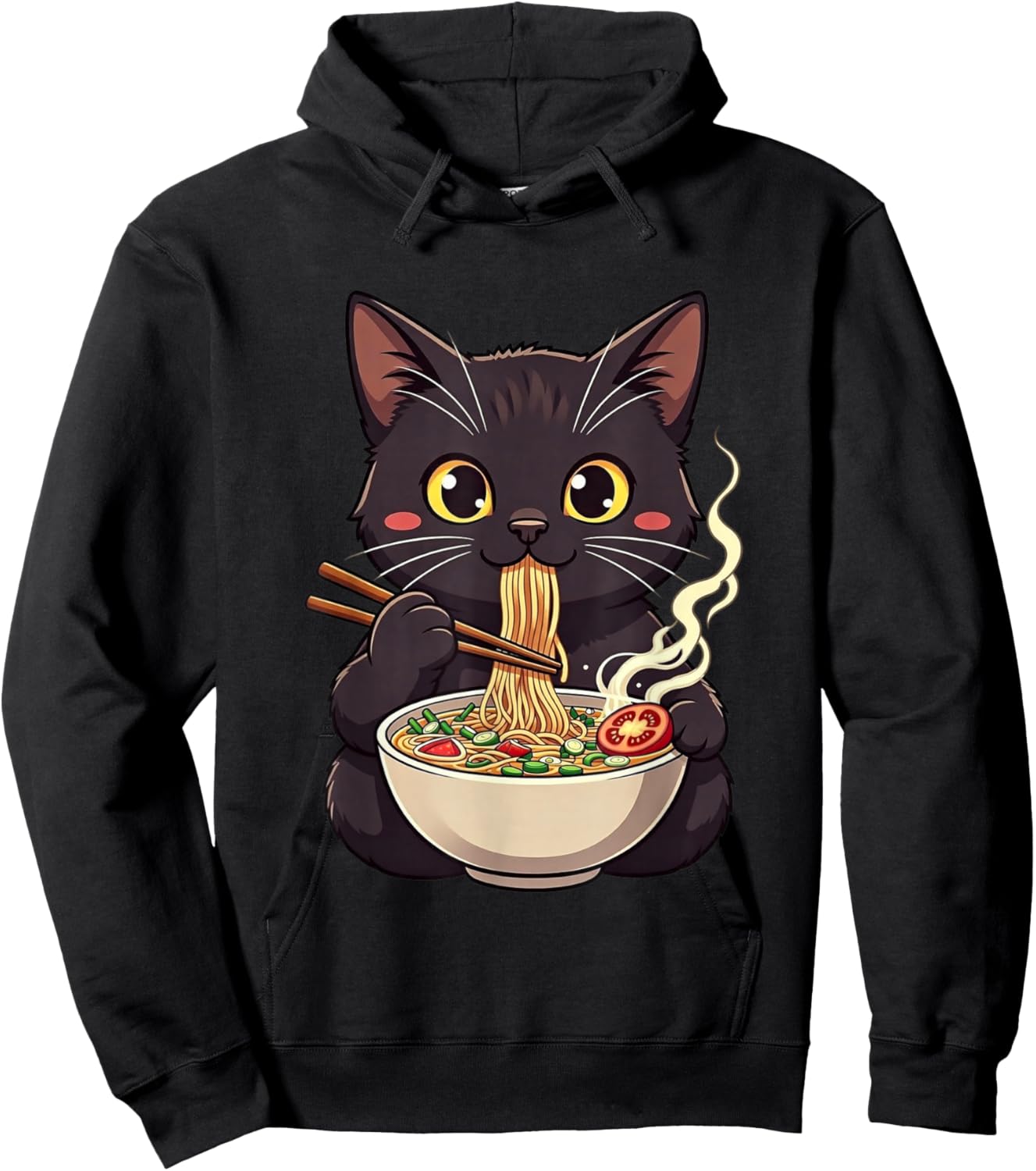 Cat Eating Ramen Cute Animal Cats Lovers Hoodie - Hoodie | Black