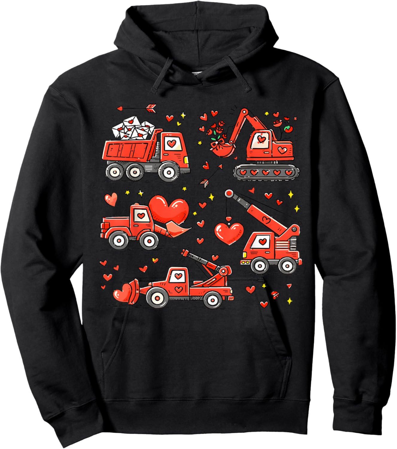Kids Valentines Day Construction Trucks Funny Boys Kid Hoodie - Hoodie | Black