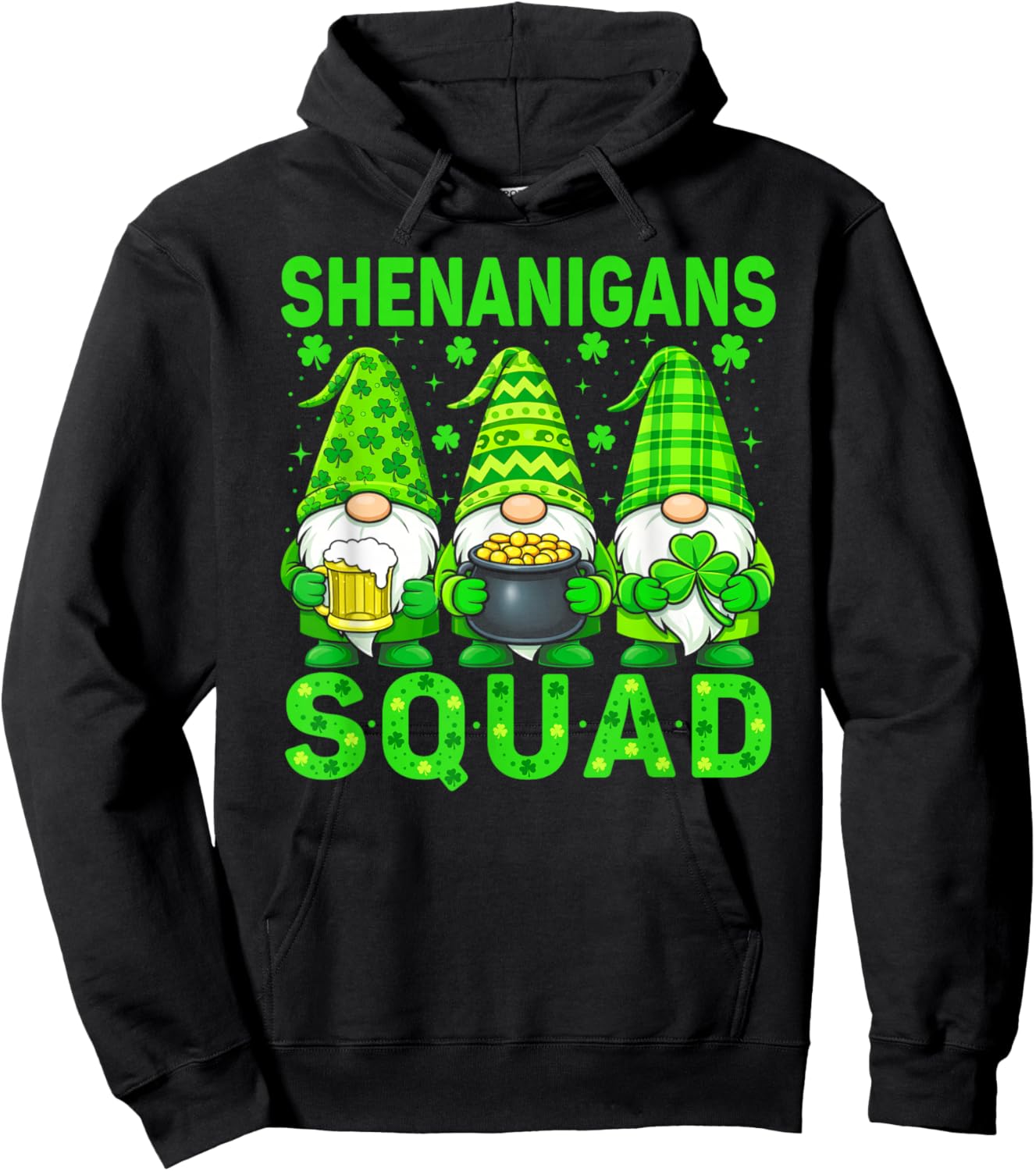 Shenanigans Squad Irish Lucky Shamrock Gnome St Patricks Day Hoodie - Hoodie | Black