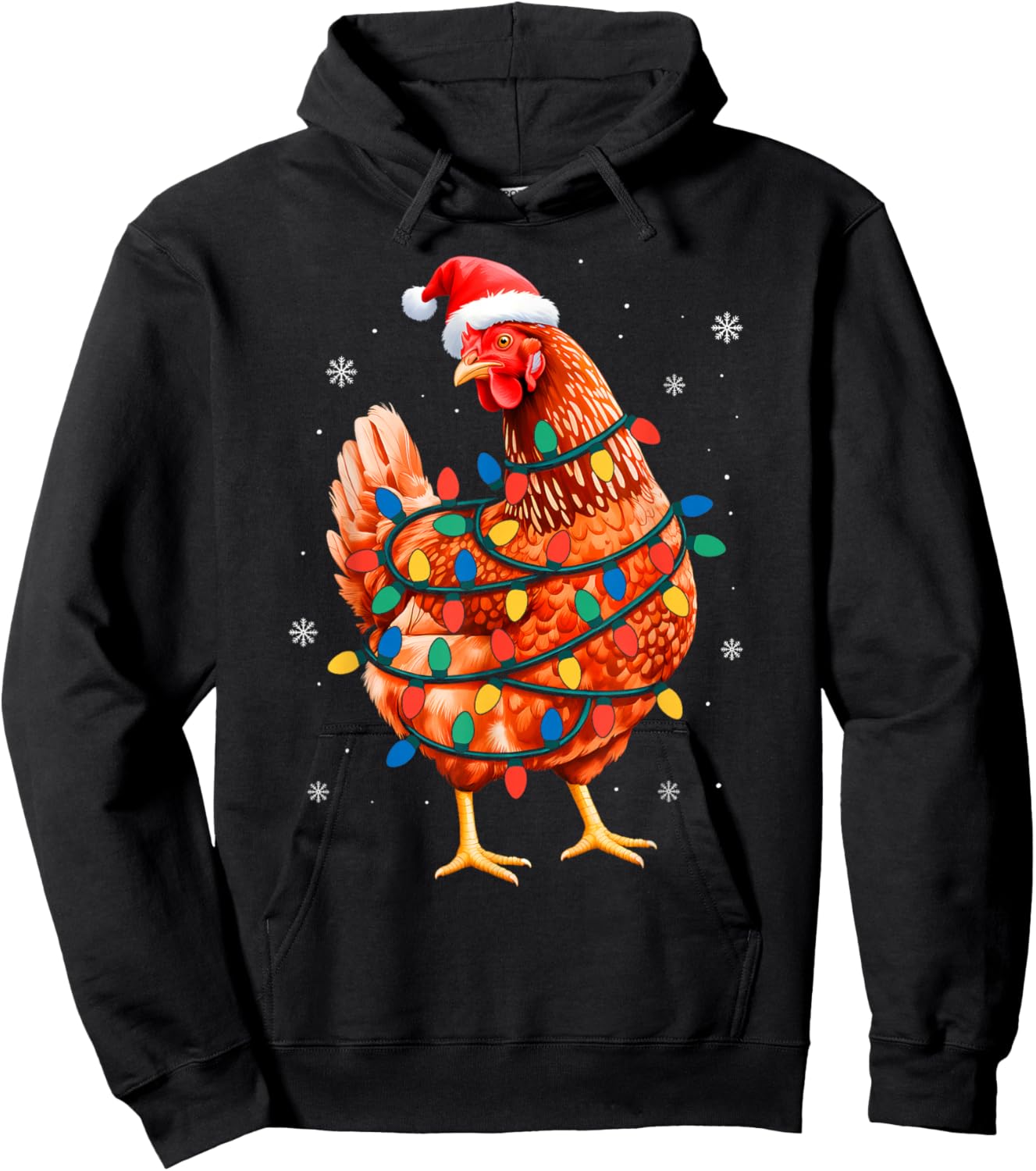 Chicken Christmas Tree Lights Farm Animal Santa Xmas Pajamas Hoodie - Hoodie | Black