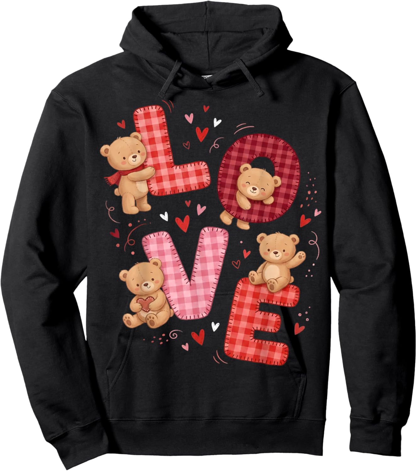 Cute Teddy Bear Women Valentines Shirt Girl Love Heart Hoodie - Hoodie | Black