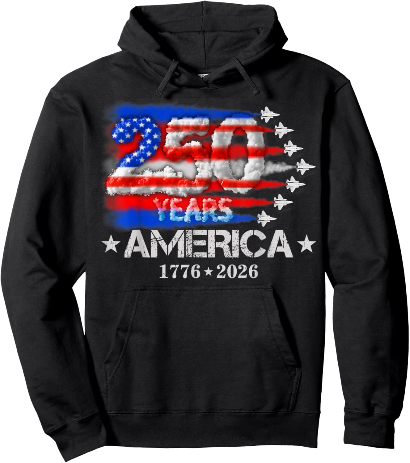 250 Years 1776 2026 250th Vintage 4th July American Flag Hoodie - Hoodie | Black