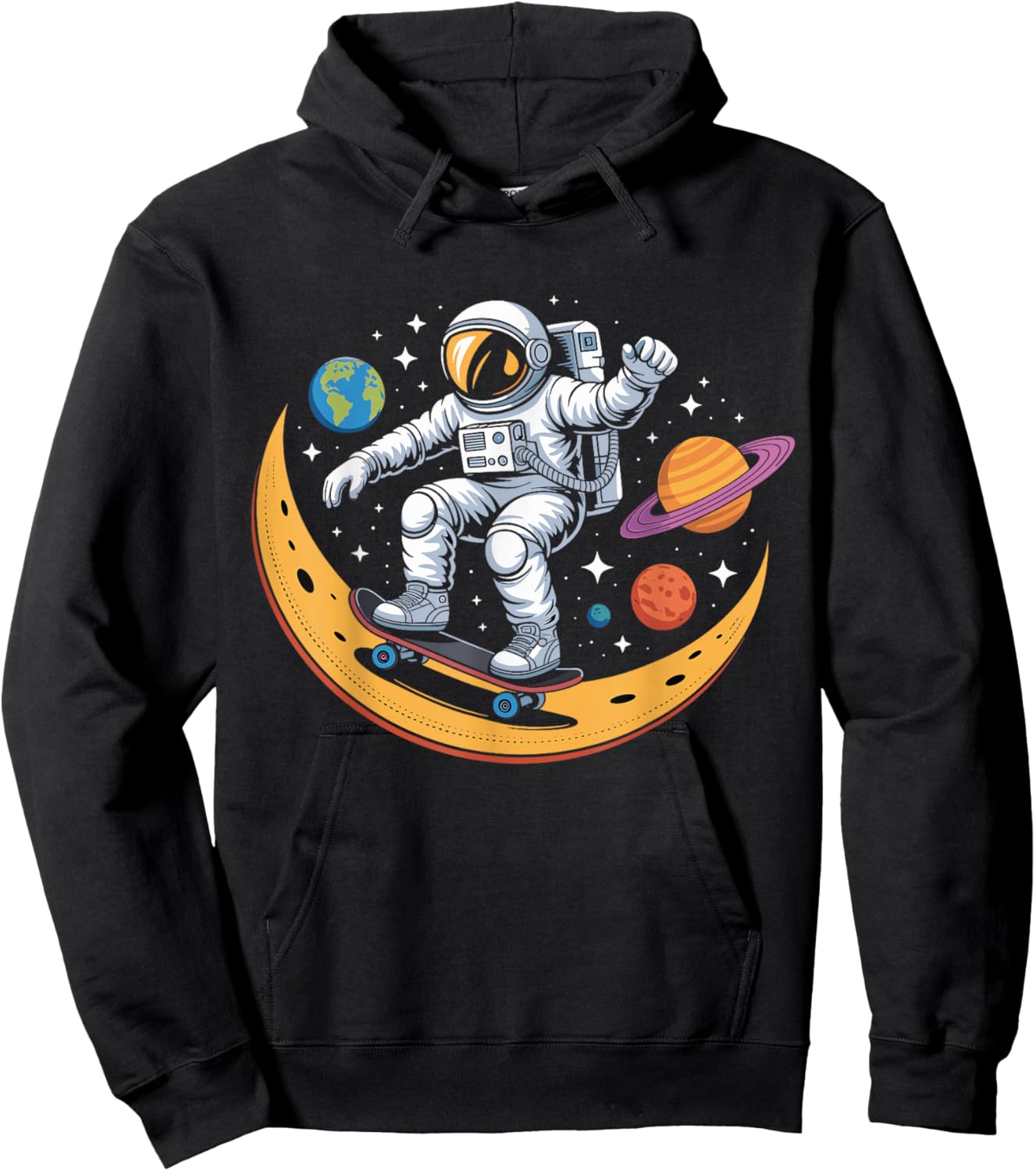 Astronaut Skateboarding Space Moon Planets Kids Hoodie - Hoodie | Black