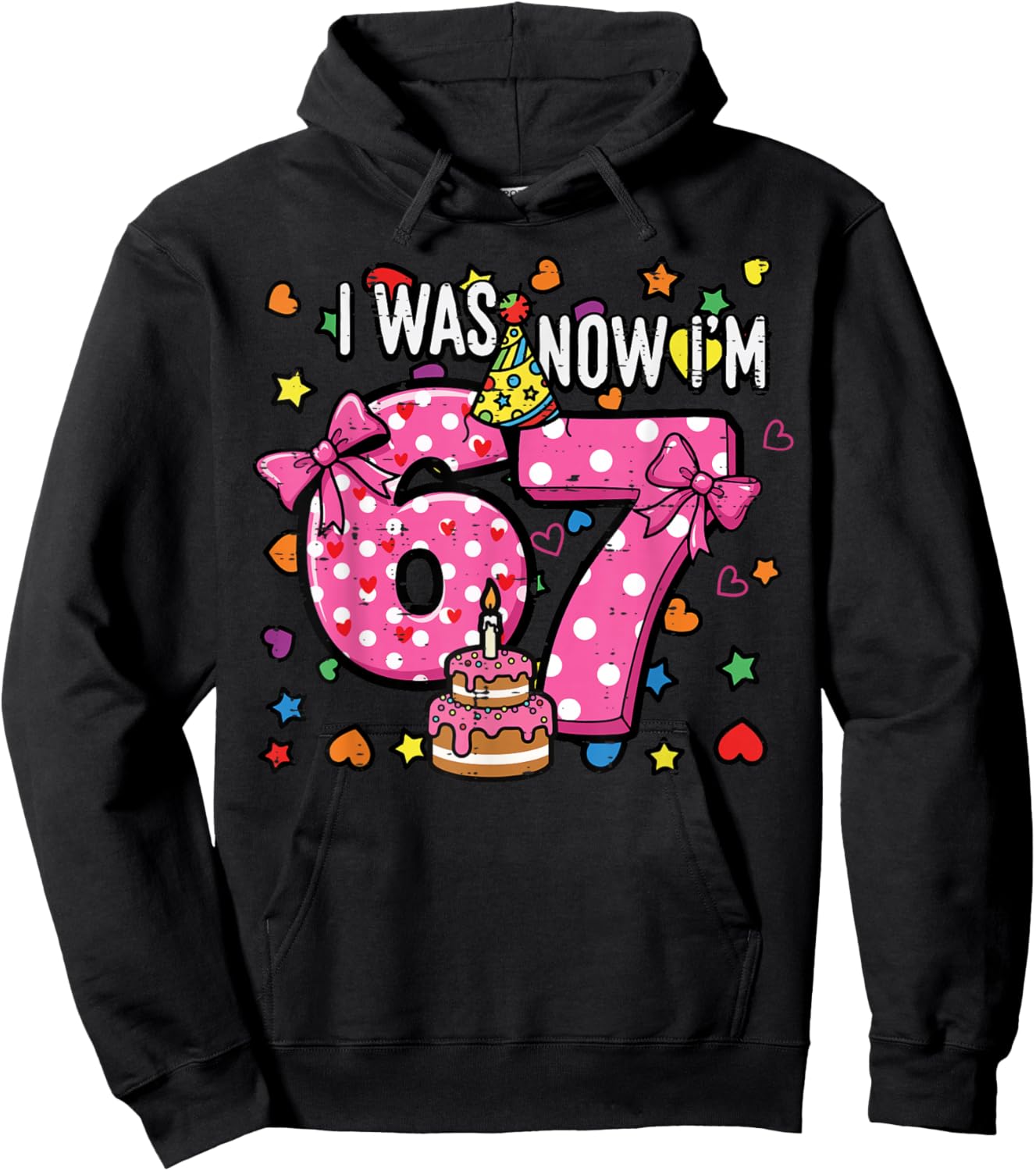 I was 6 Now Im 7 Bow Cake 7th Birthday 67 Girls Kids Youth Hoodie - Hoodie | Black