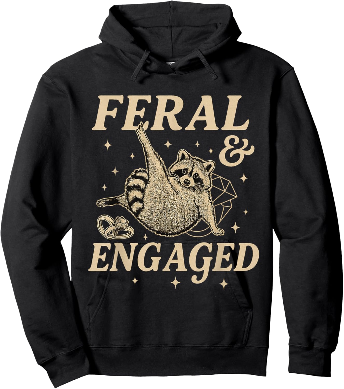 Feral and Engaged Funny Raccoon Wedding Bachelorette Party Hoodie - Hoodie | Black
