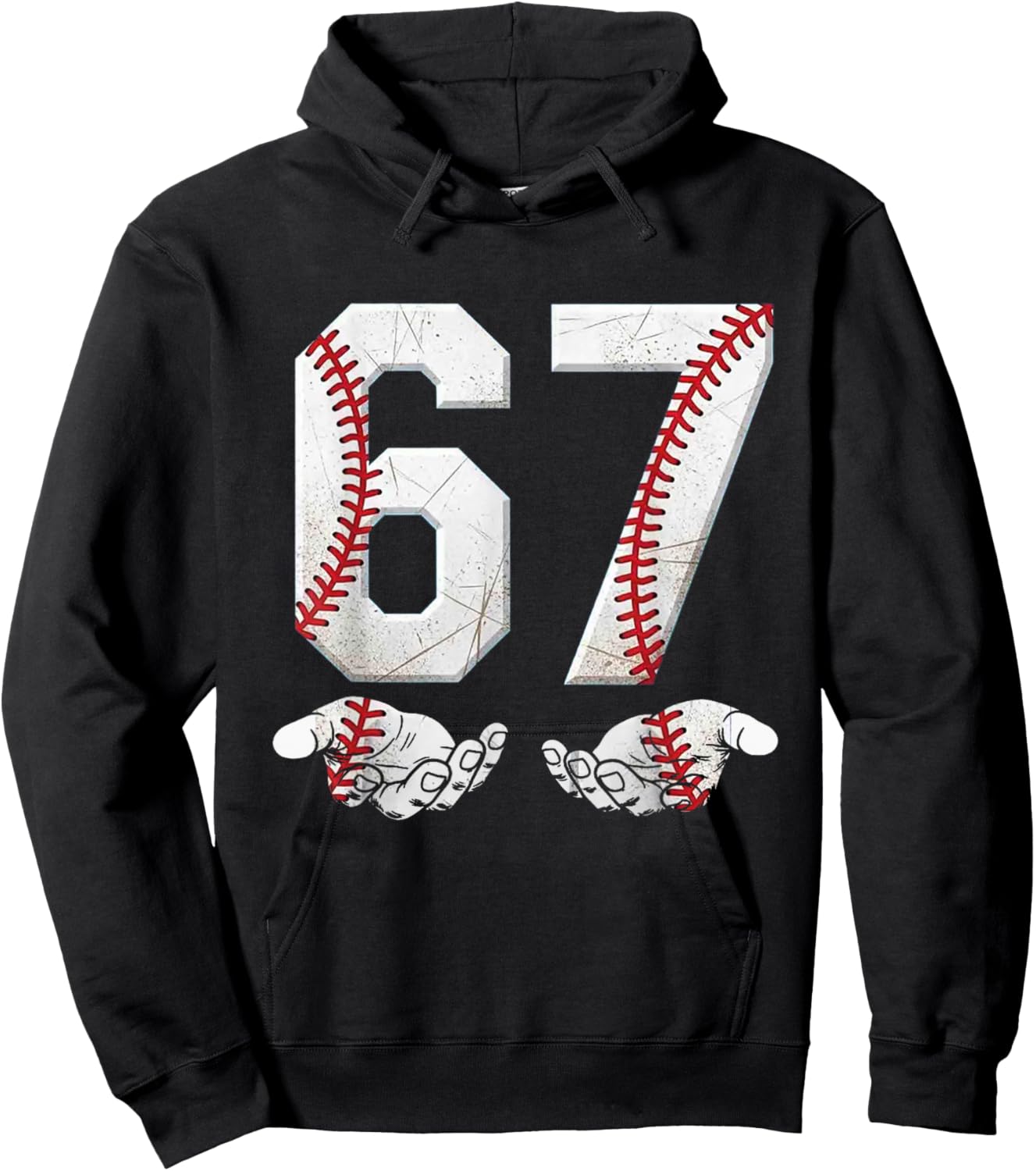 67 Six Seven Number 6 7 Meme Baseball Six Seven for Boys Men Hoodie - Hoodie | Black