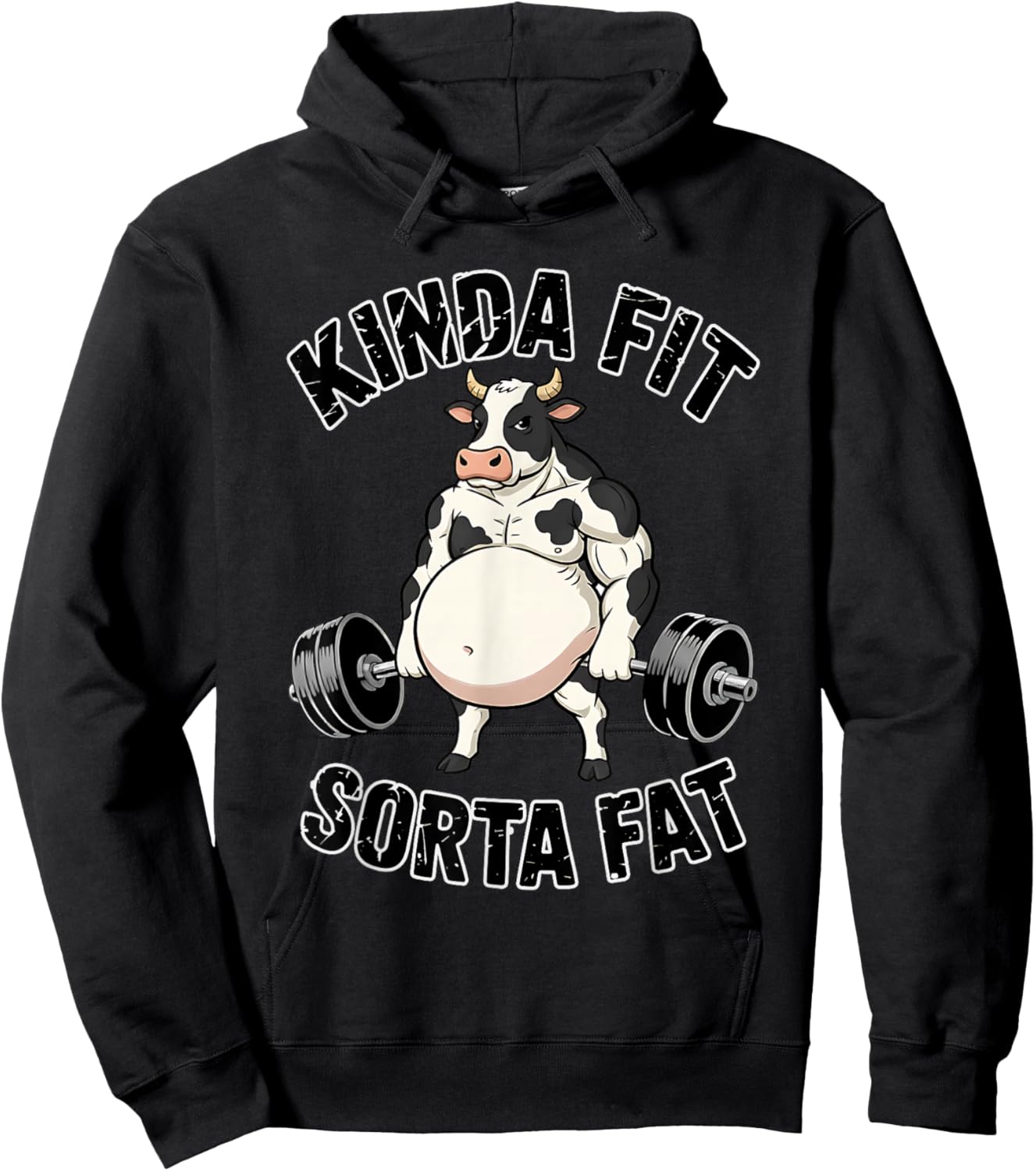 Kinda Fit Sorta Fat Funny Gym Cow Weightlifting Dad BOD Joke Hoodie - Hoodie | Black