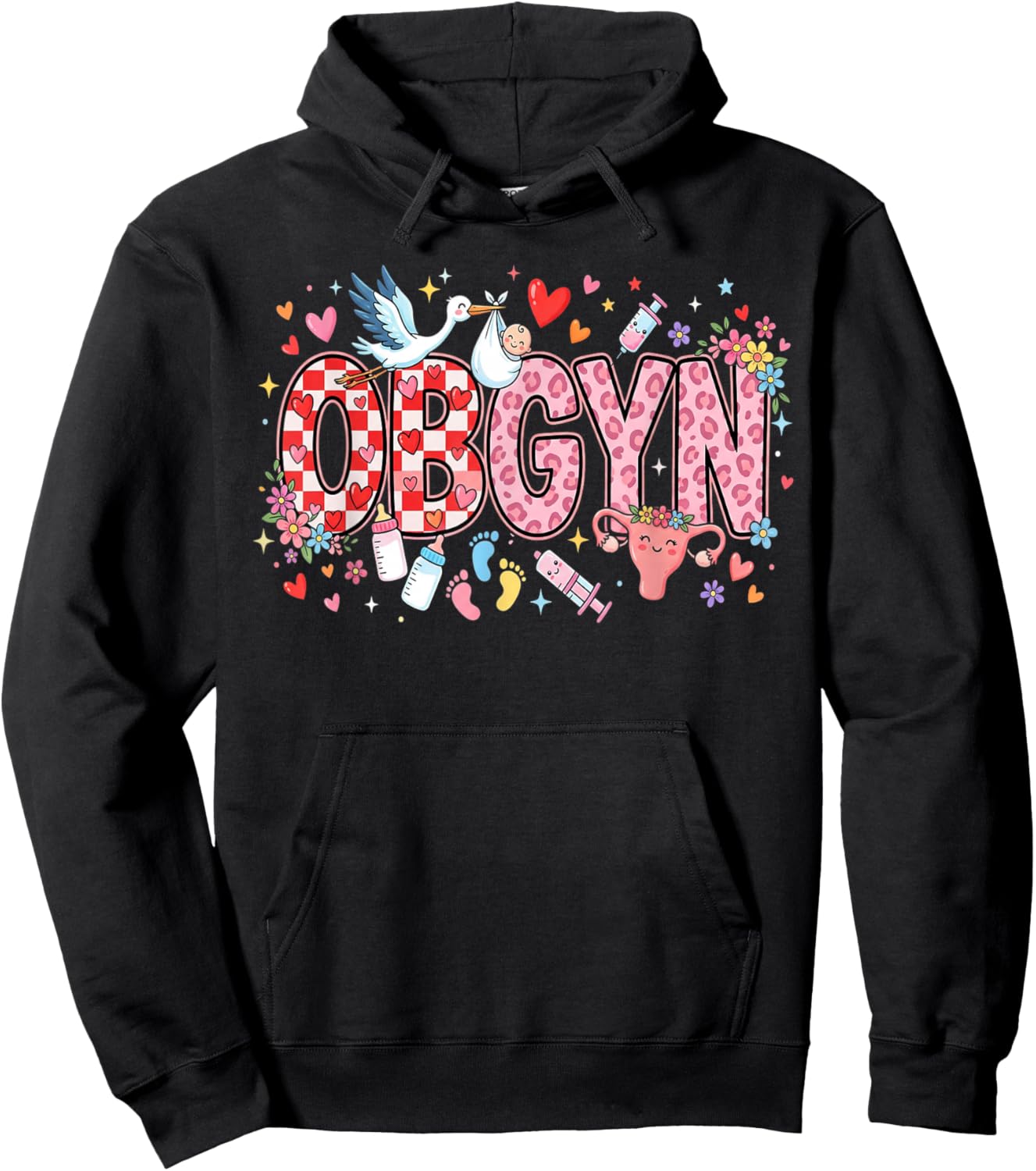 L&D Obstetrics Heart Nurse OBGYN Valentines Gynecology Hoodie - Hoodie | Black