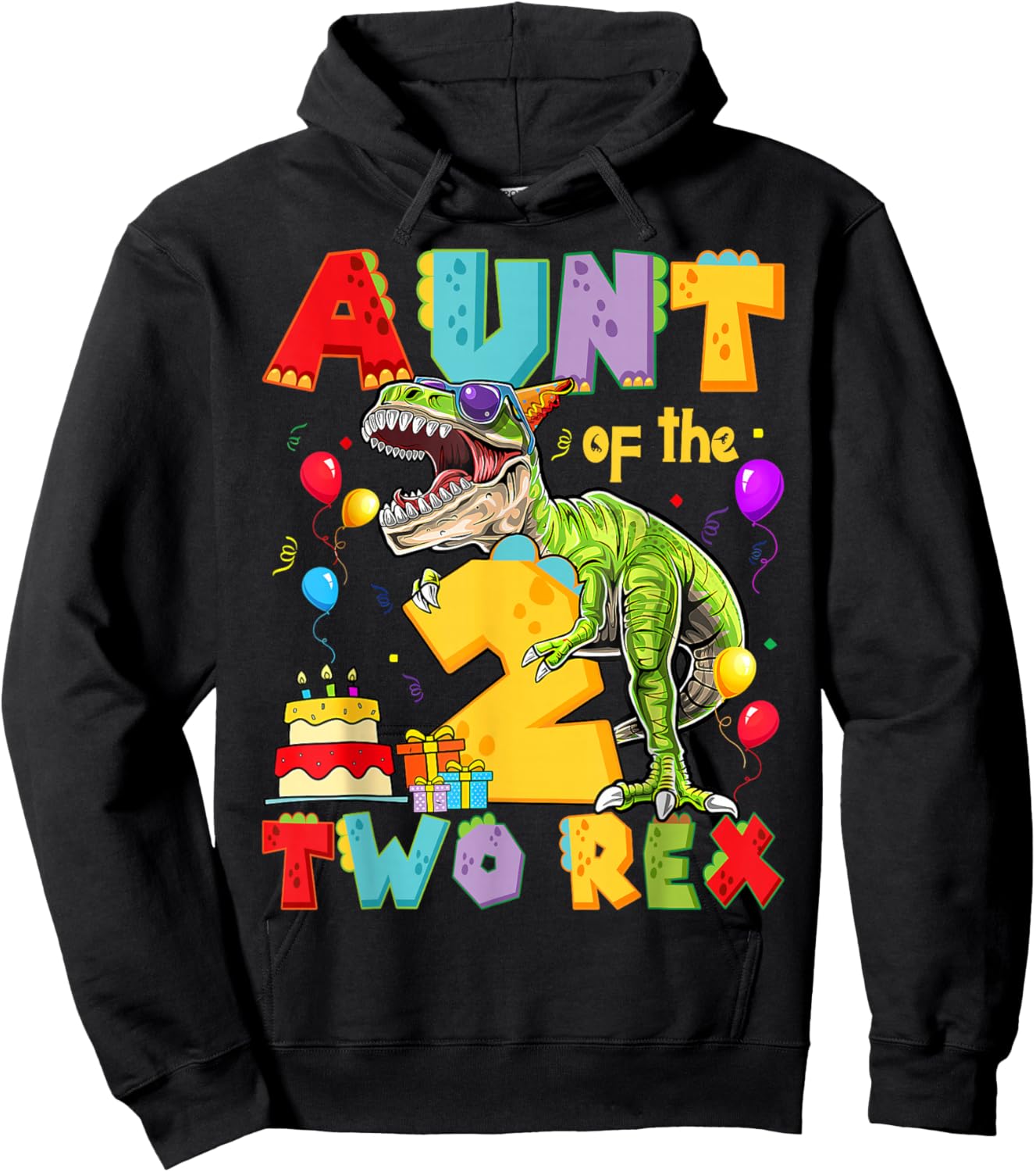 Aunt of The Two Rex 2nd Birthday Boy Dinosaur T-Rex Hoodie - Hoodie | Black