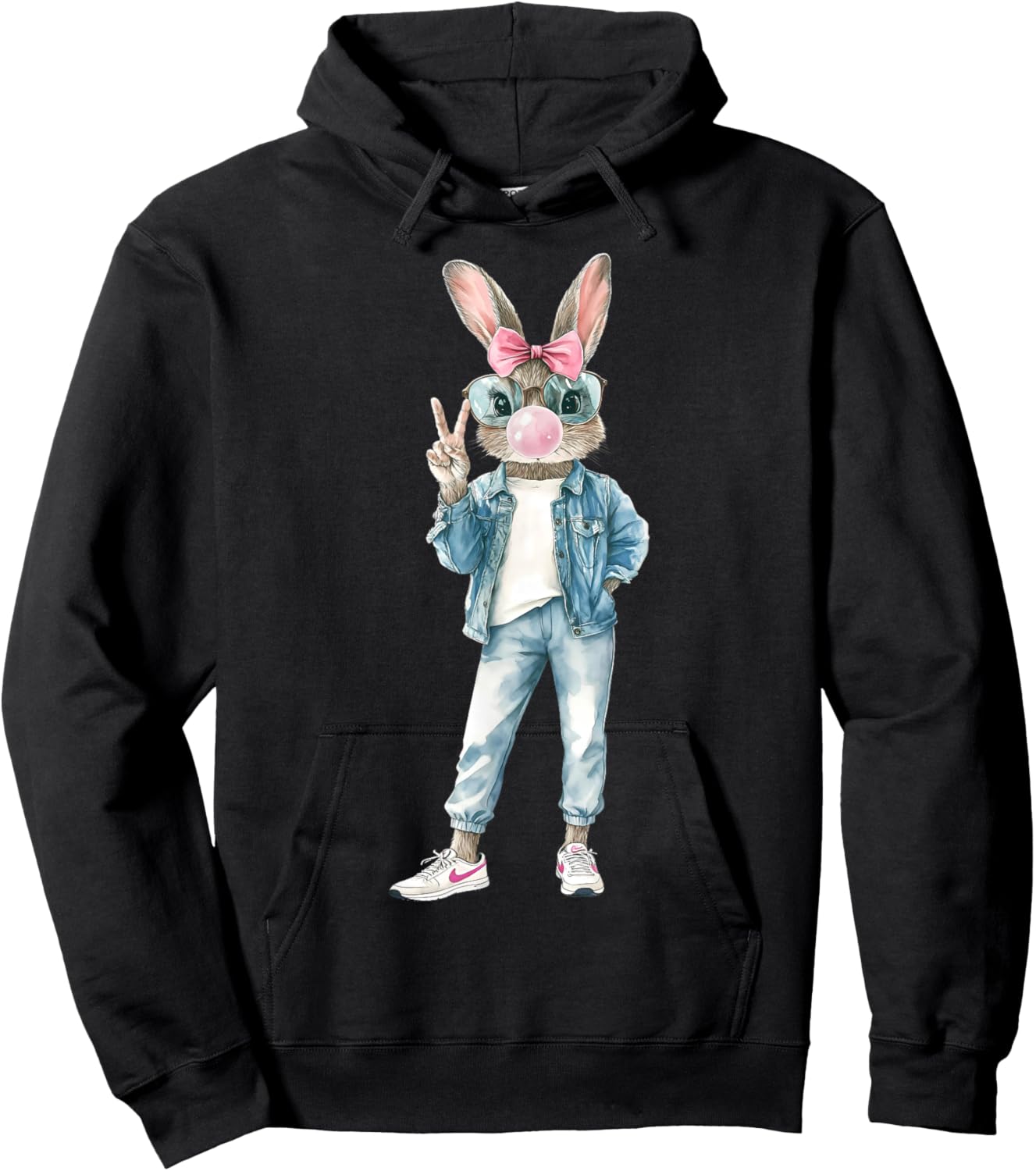 Funny Bunny Sunglasses Rabbit Coquette Bow Easter Trendy Hoodie - Hoodie | Black