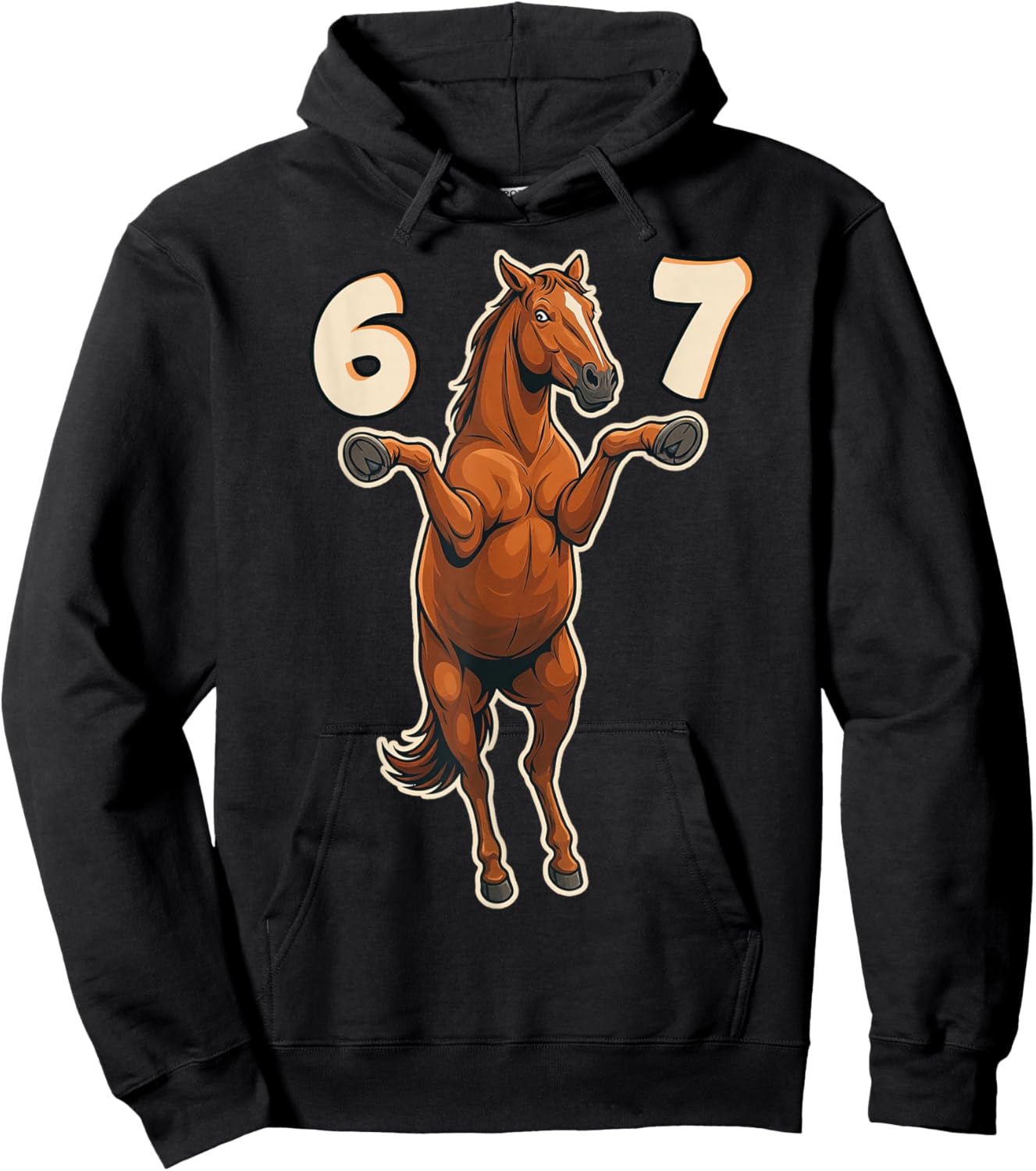 67 Horse Meme Pose Trend Funny Gen Alpha Humor Kids Teens Hoodie - Hoodie | Black