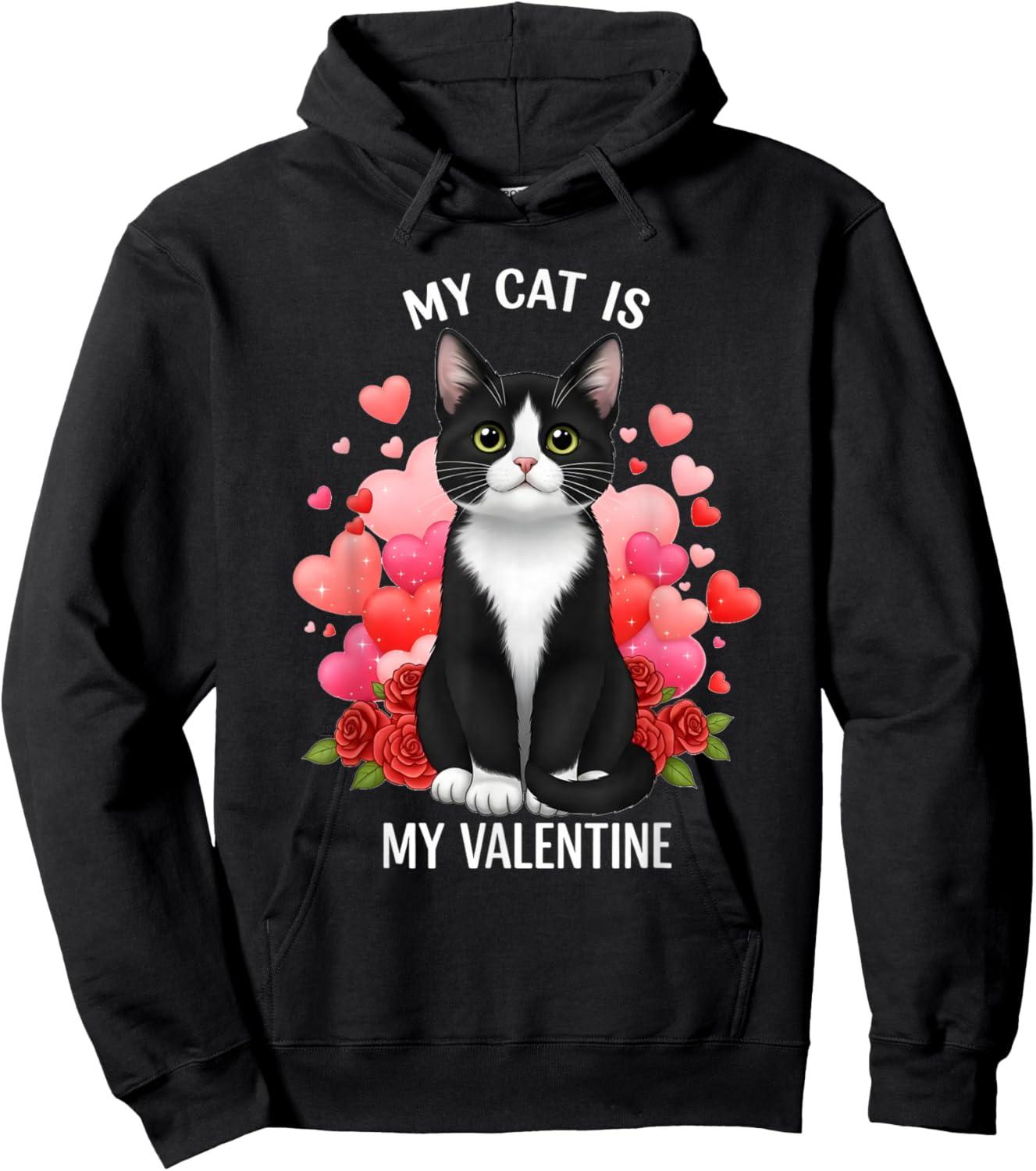 My Cat is My Valentine Tuxedo Cat Lover Women Girls Hoodie - Hoodie | Black