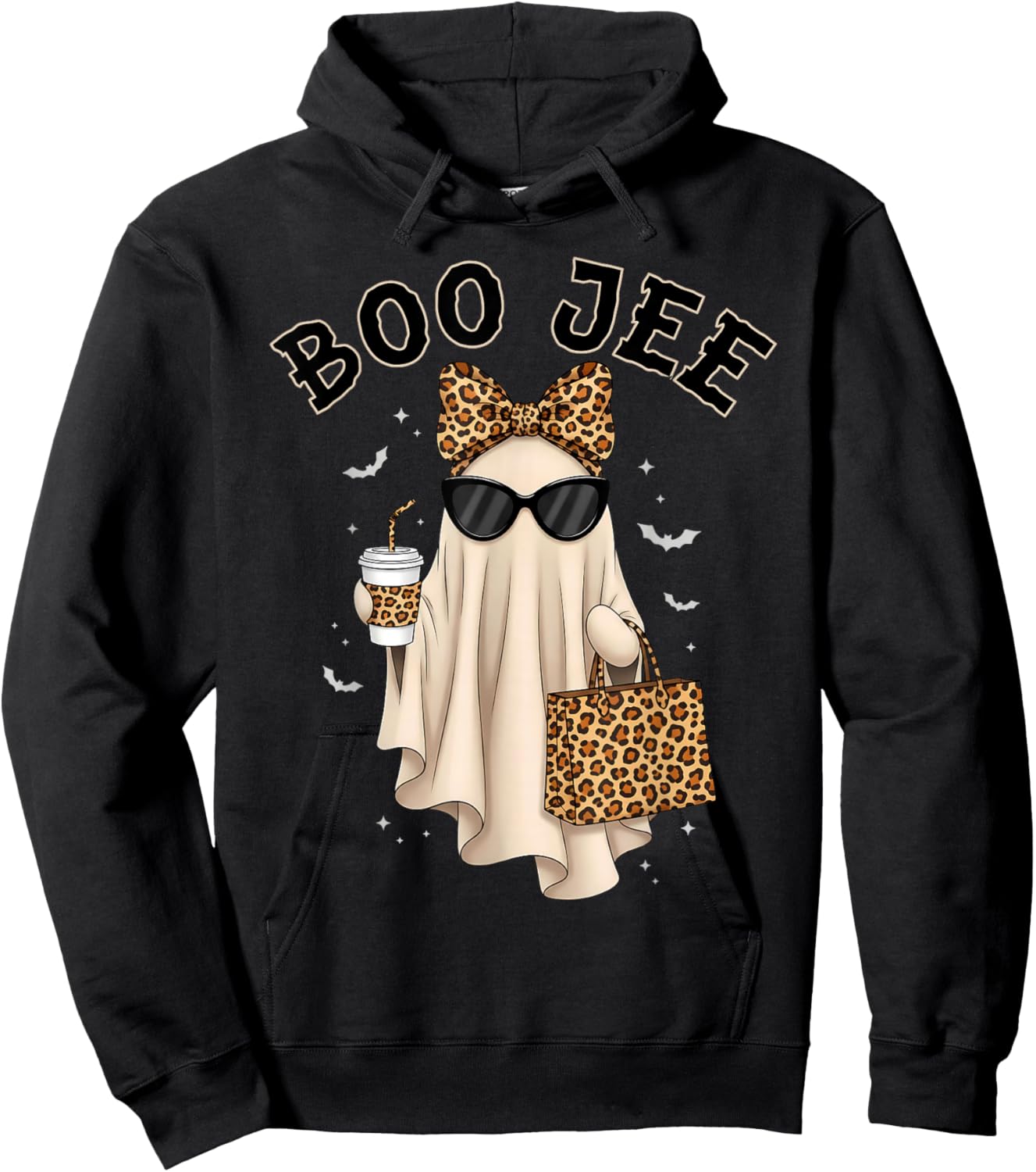 Boo JEE Boujee Ghost Halloween October Vibes Spooky Ghost Hoodie - Hoodie | Black