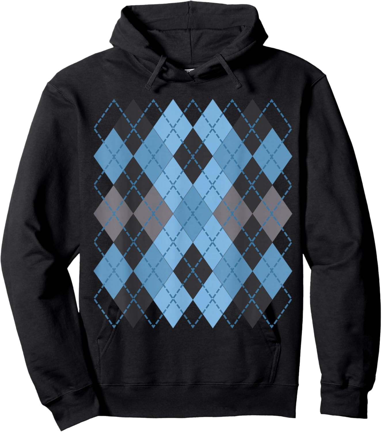 Retro Argyle Plaid Pattern Design in Shades of Bleu & Grey Hoodie - Hoodie | Black