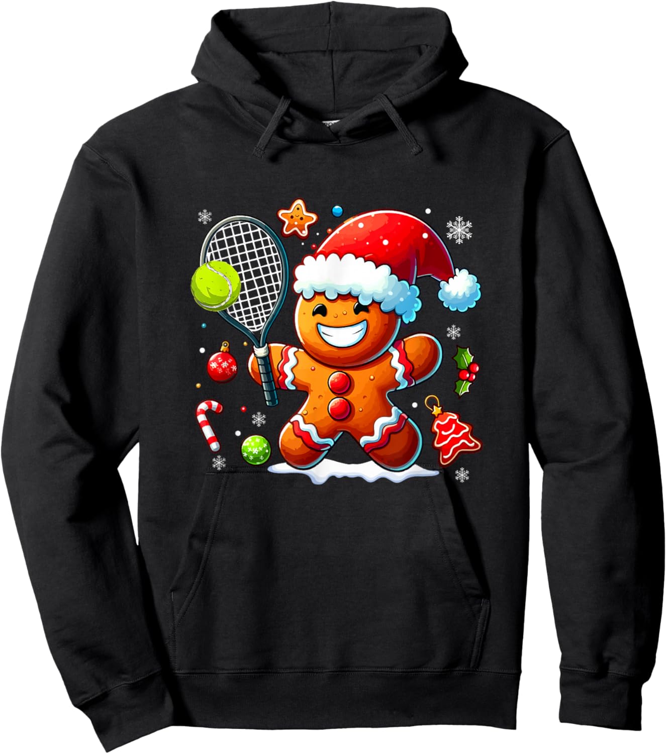 Gingerbread Christmas Playing Tennis Funny Player Baker Hoodie - Hoodie | Black